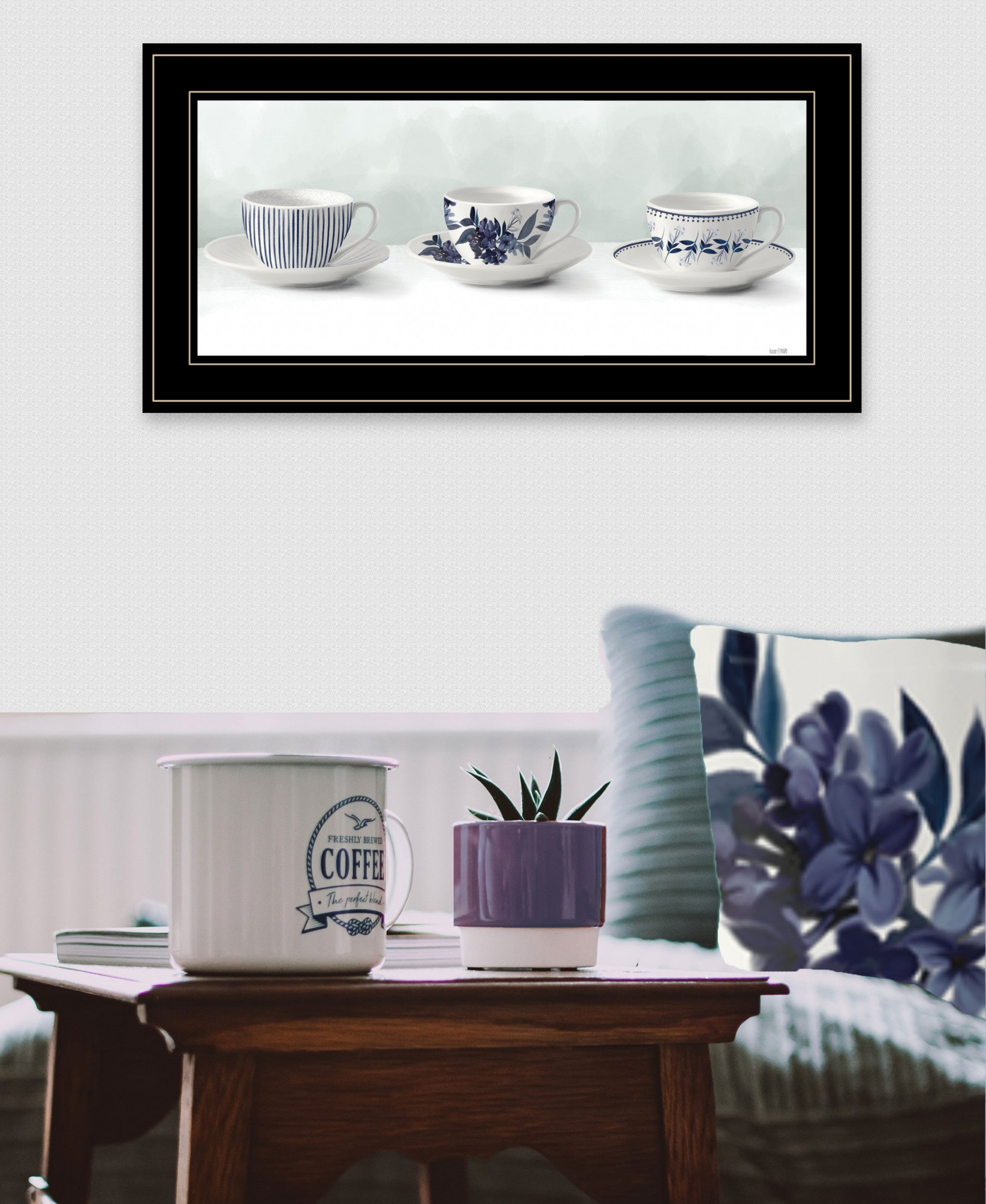 Cups & Saucers 3 Black Framed Print Wall Art