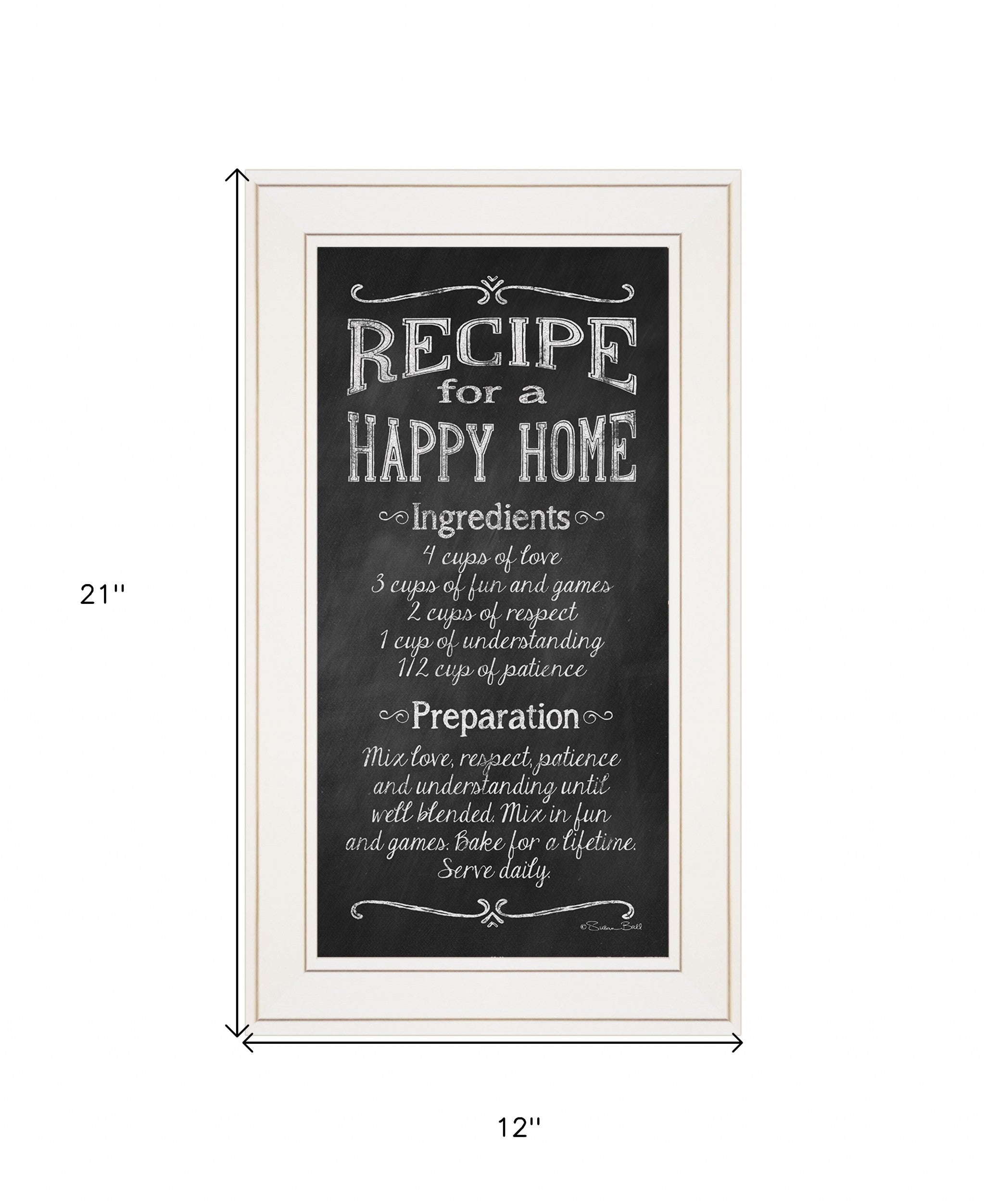 Recipe For A Happy Home 1 White Framed Print Wall Art