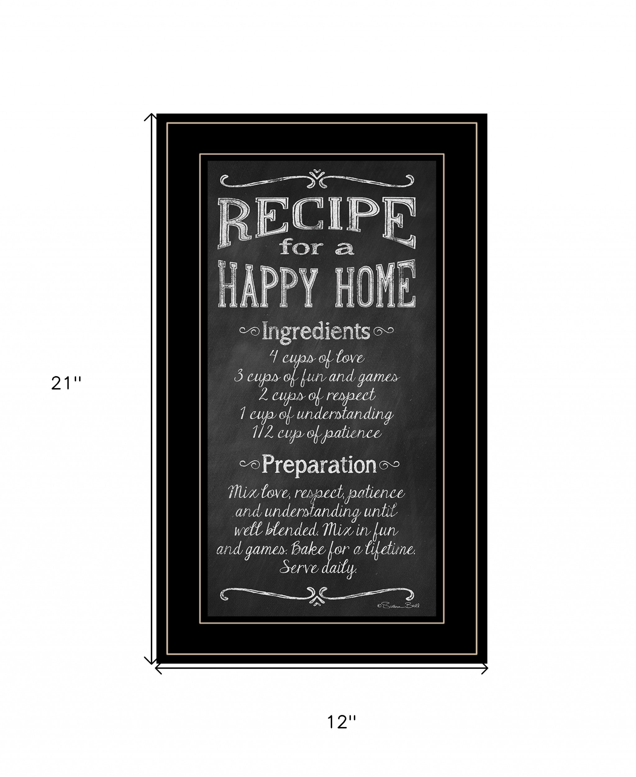 Recipe For A Happy Home 3 Black Framed Print Wall Art