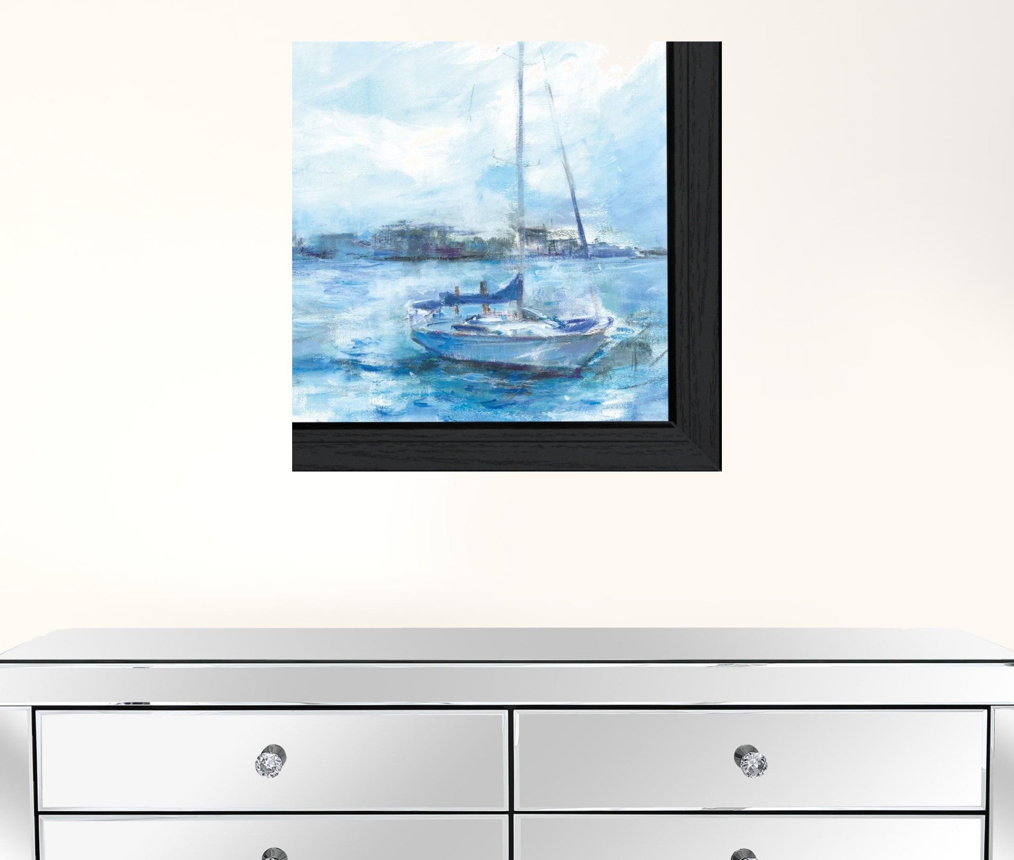 Serenity Sloop 2 Black Framed Print Wall Art