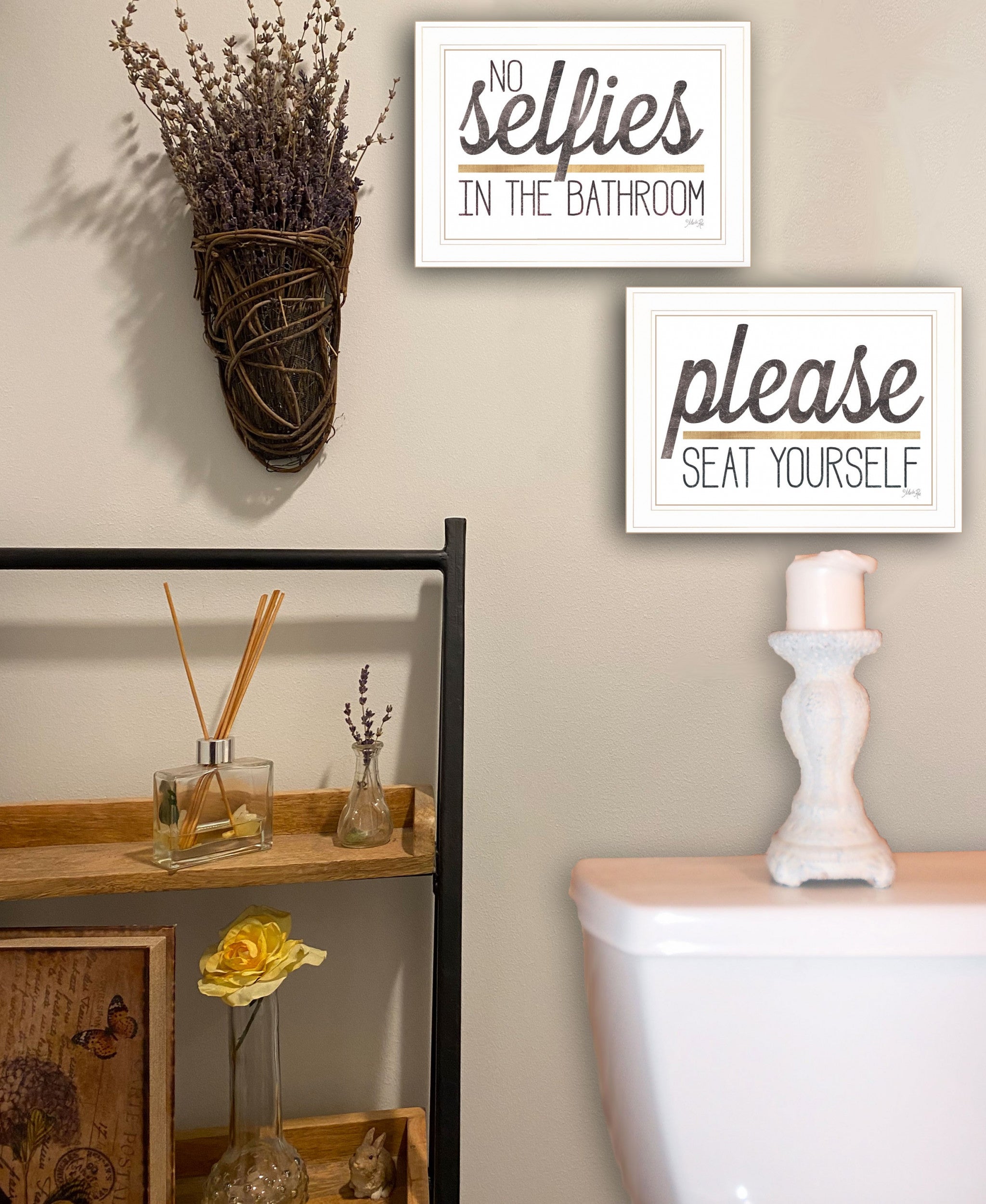 Set Of Two No Selfies When Seated 1 White Framed Print Wall Art