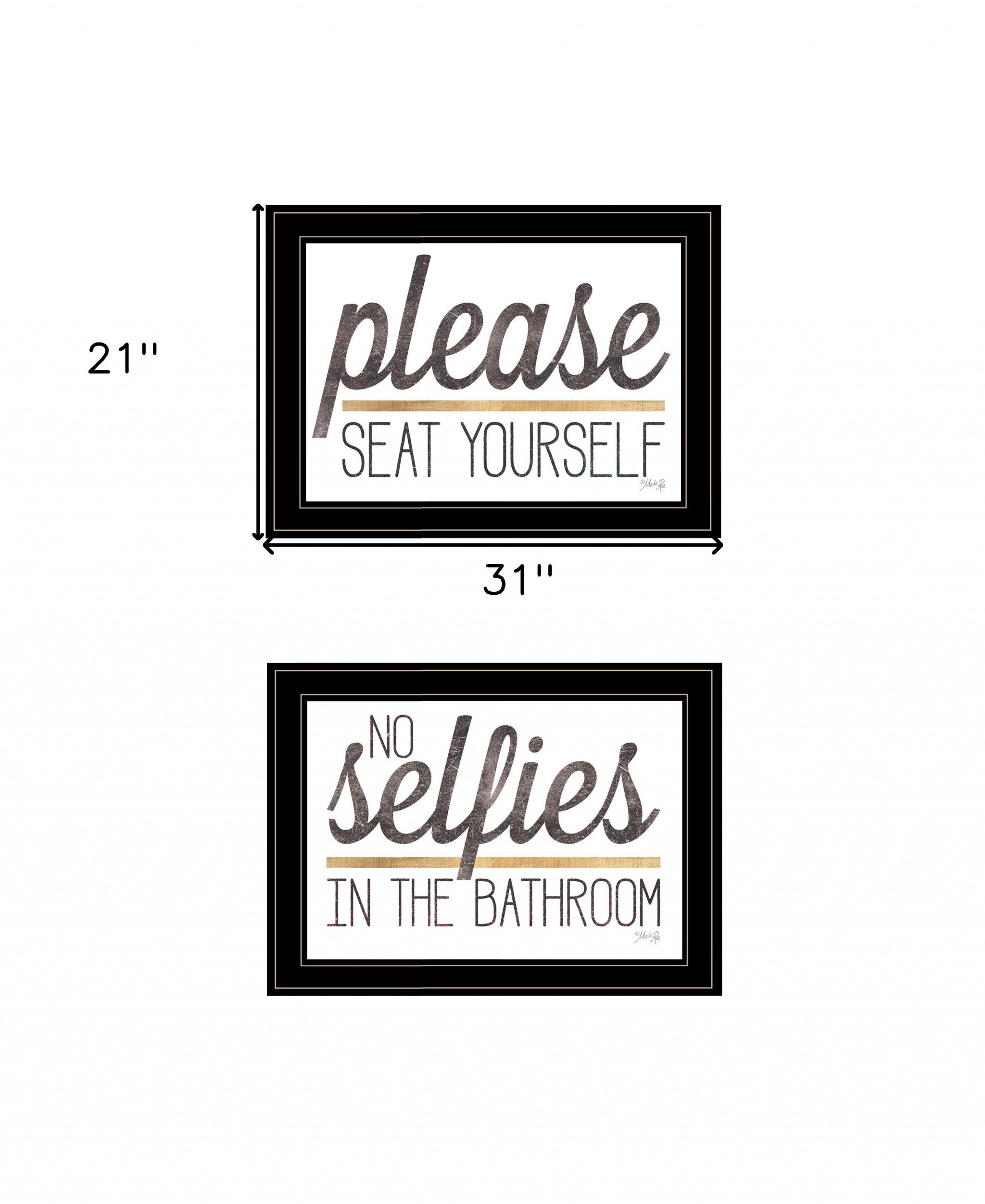 Set Of Two No Selfies When Seated 2 Black Framed Print Wall Art