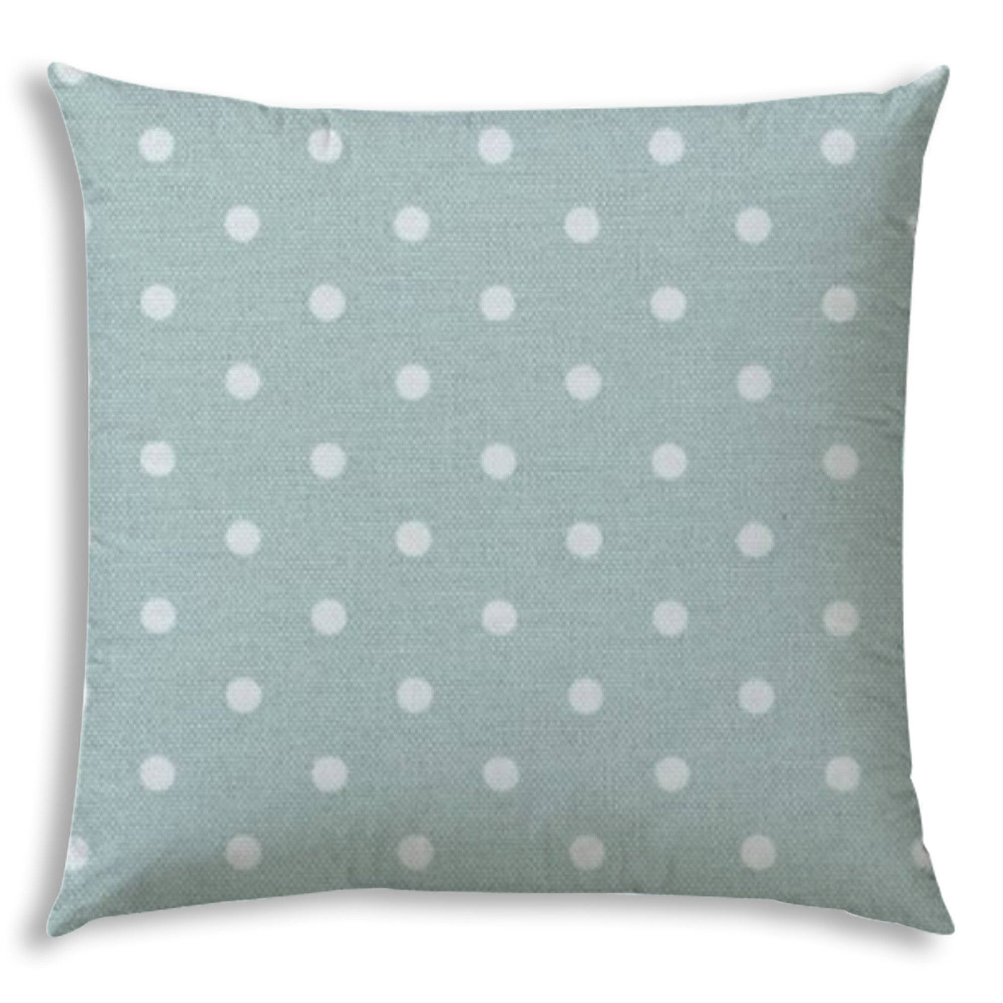 17" X 17" Seafoam And White Blown Seam Polka Dots Lumbar Indoor Outdoor Pillow