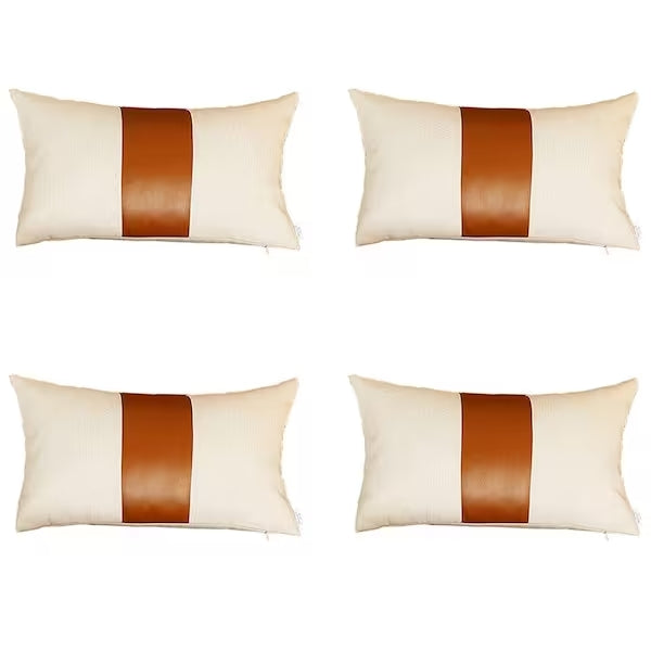 Vegan Faux Leather Detailed Throw Pillow Set of 4