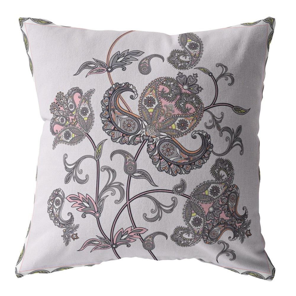 18” Gray White Wildflower Zippered Suede Throw Pillow