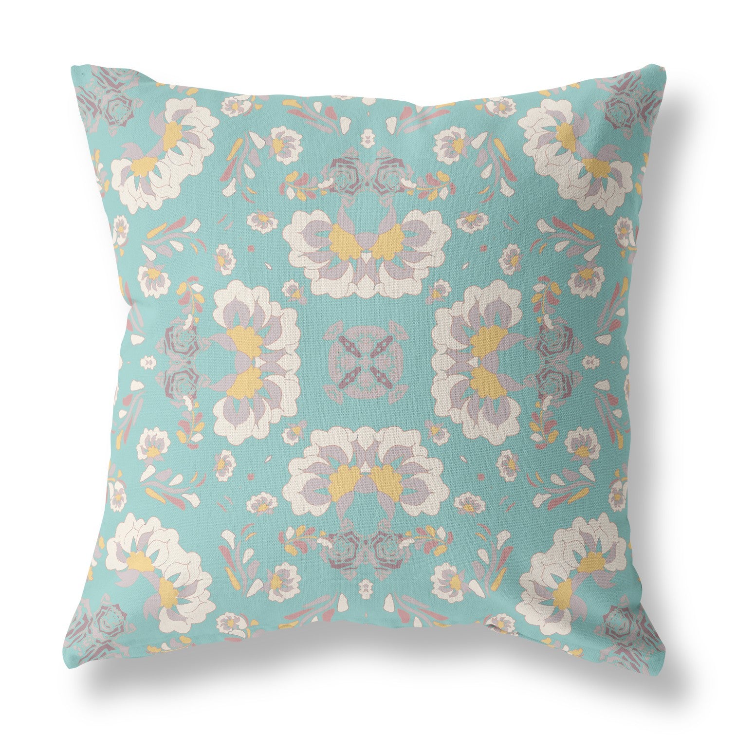 20" Mint White Floral Indoor Outdoor Zip Throw Pillow