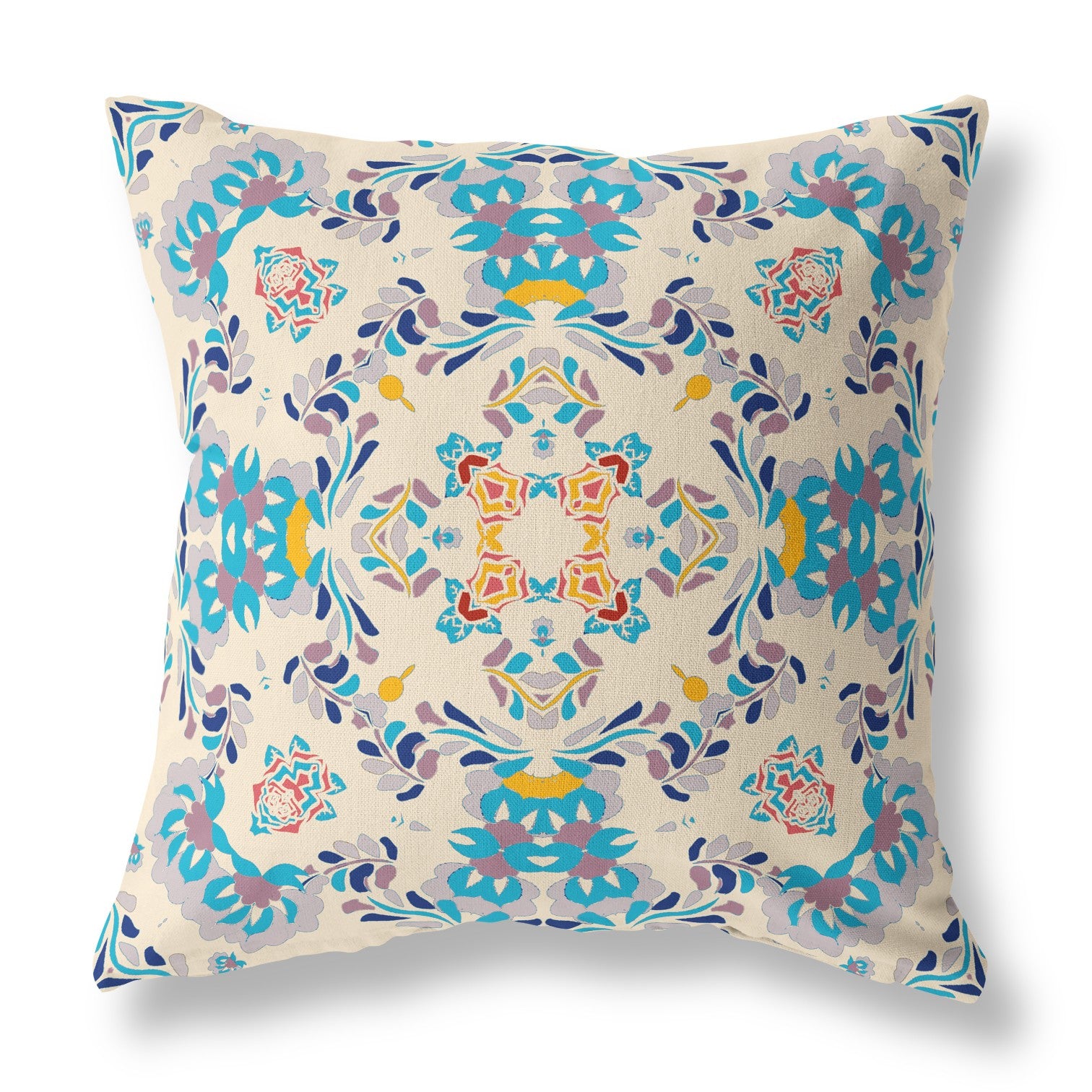 16" Blue White Filigree Indoor Outdoor Zip Throw Pillow