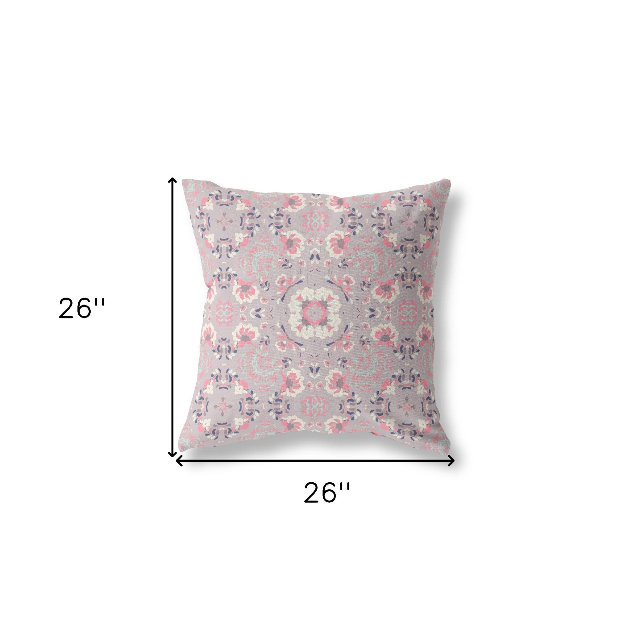 26" X 26" Muted White Zippered Floral Indoor Outdoor Throw Pillow