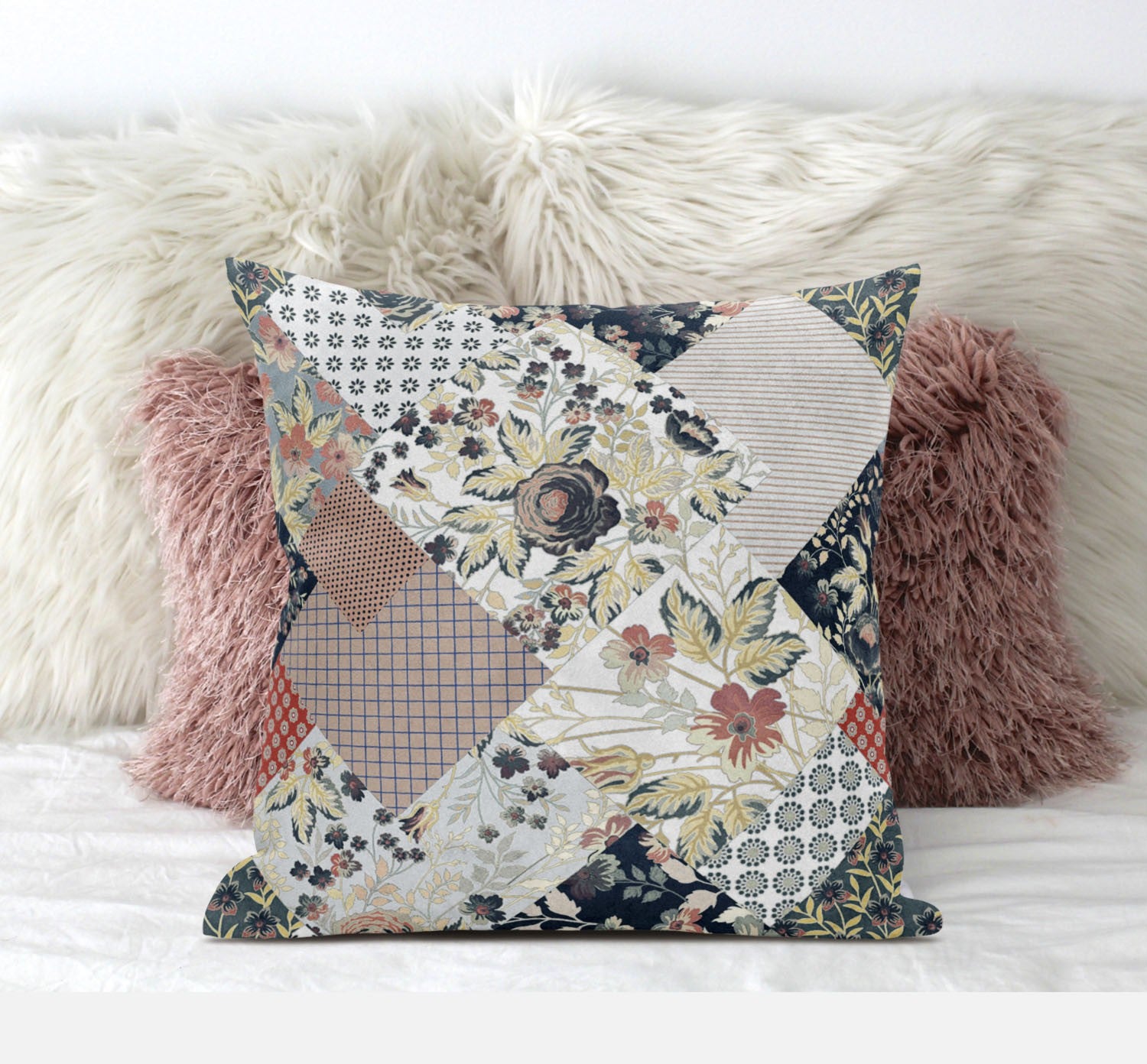 18" Peach Black Floral Suede Throw Pillow