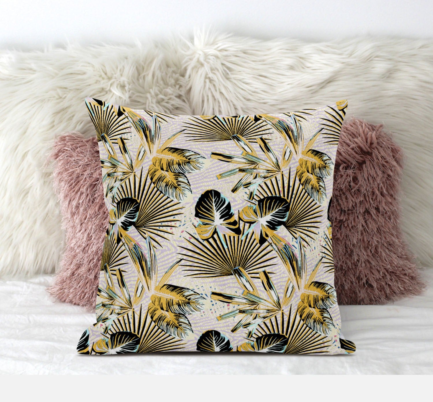 18” Yellow Black Tropical Suede Throw Pillow