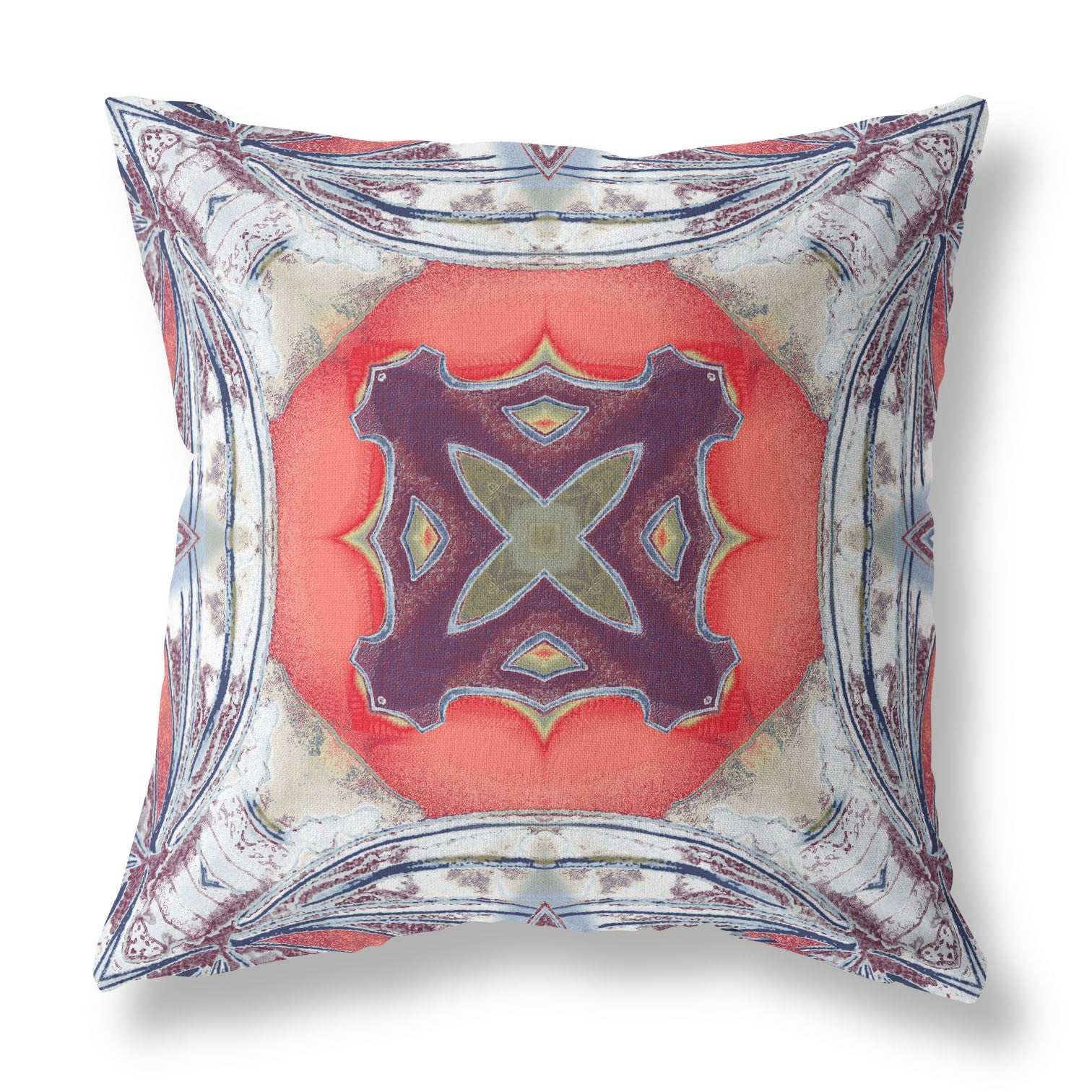 28” Gray Peach Geo Tribal Indoor Outdoor Throw Pillow