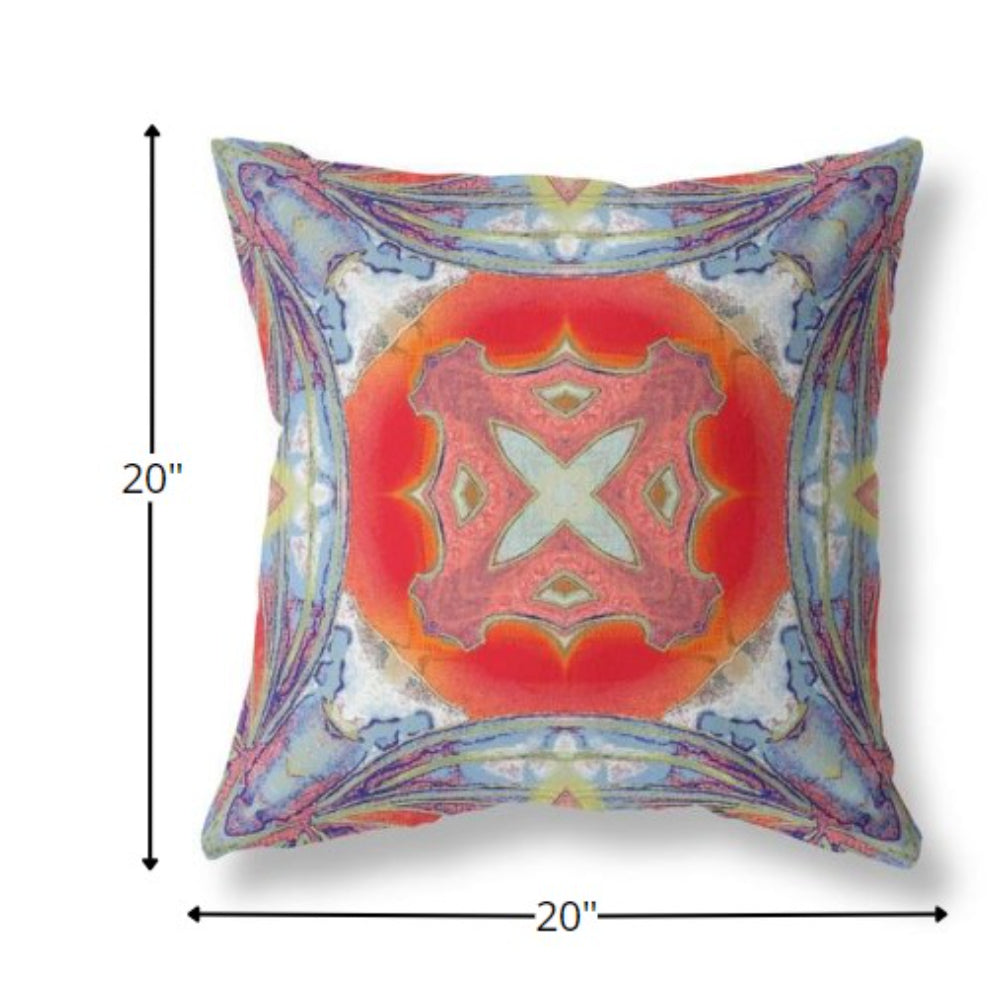 20” Blue Orange Geo Tribal Indoor Outdoor Throw Pillow