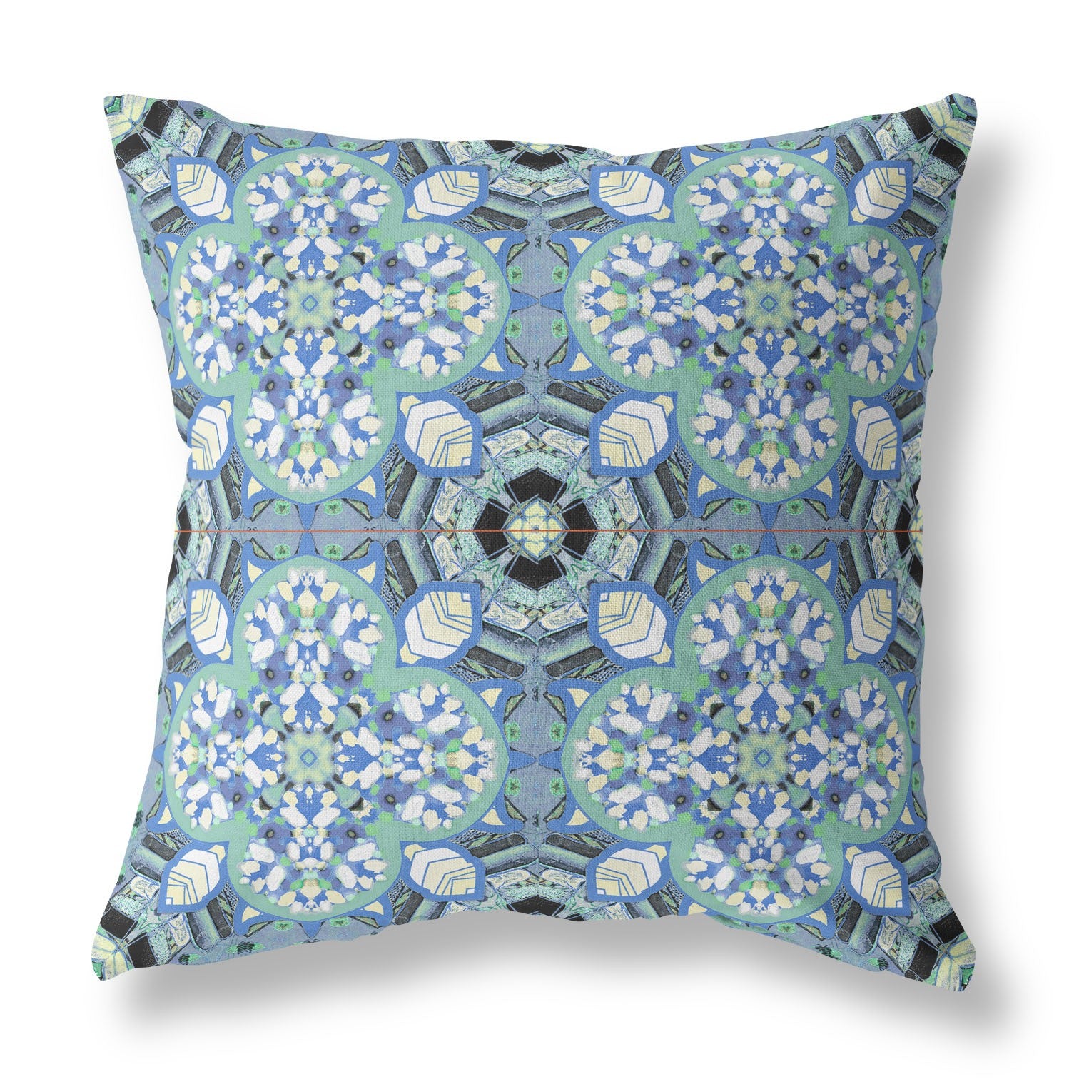 28" Sapphire White Cloverleaf Indoor Outdoor Throw Pillow