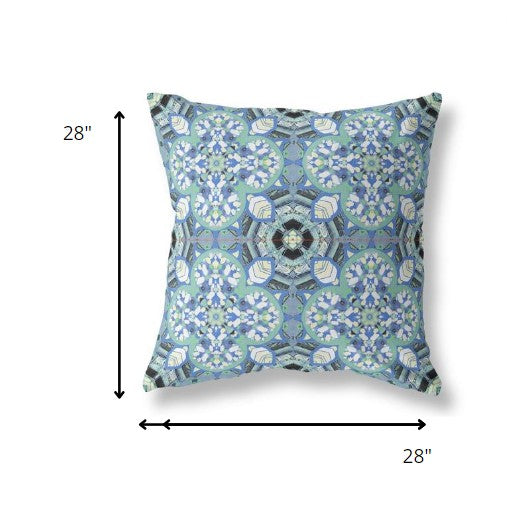 28" Sapphire White Cloverleaf Indoor Outdoor Throw Pillow