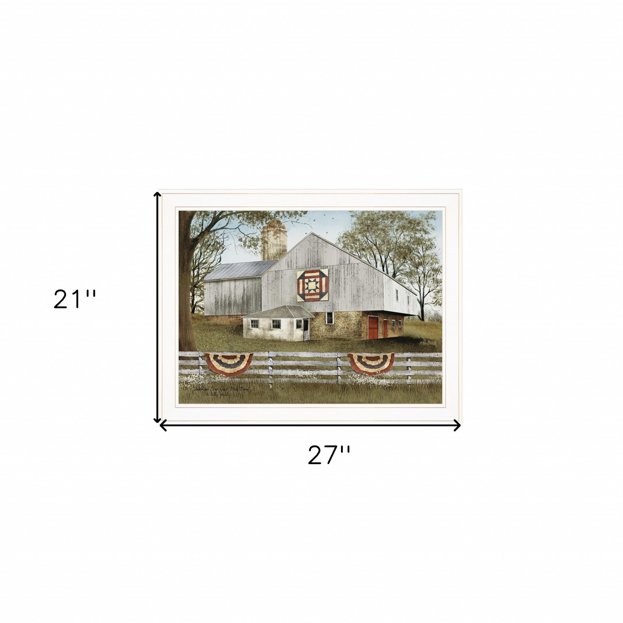 American Star Quilt Block Barn 3 White Framed Print Wall Art