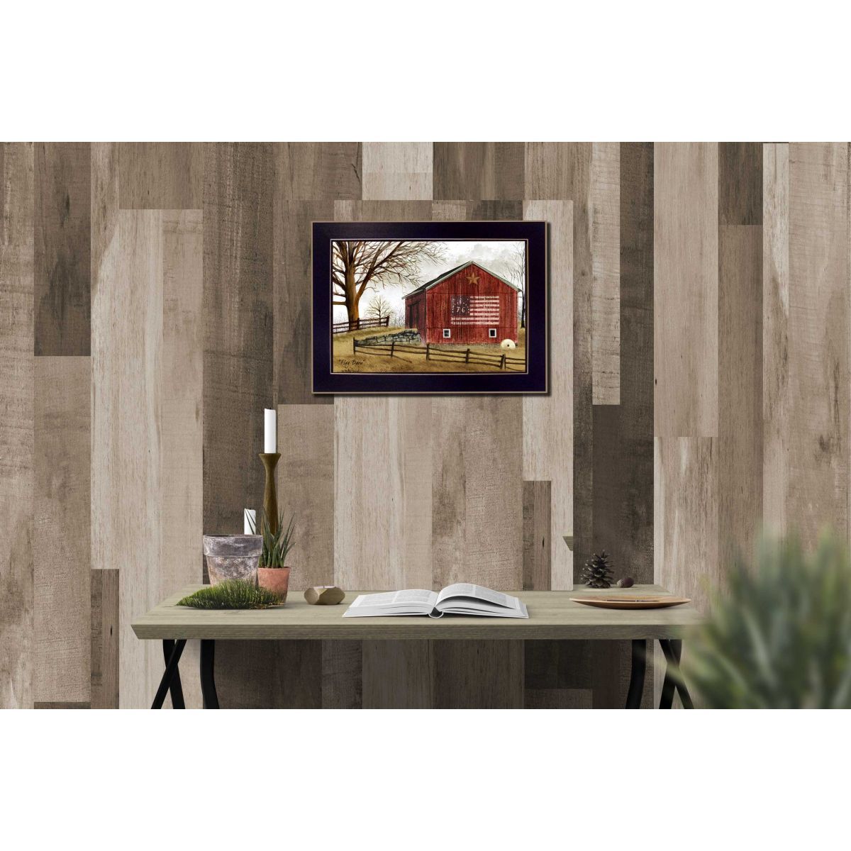 Flag Barn Black Picture Frame Print Wall Art