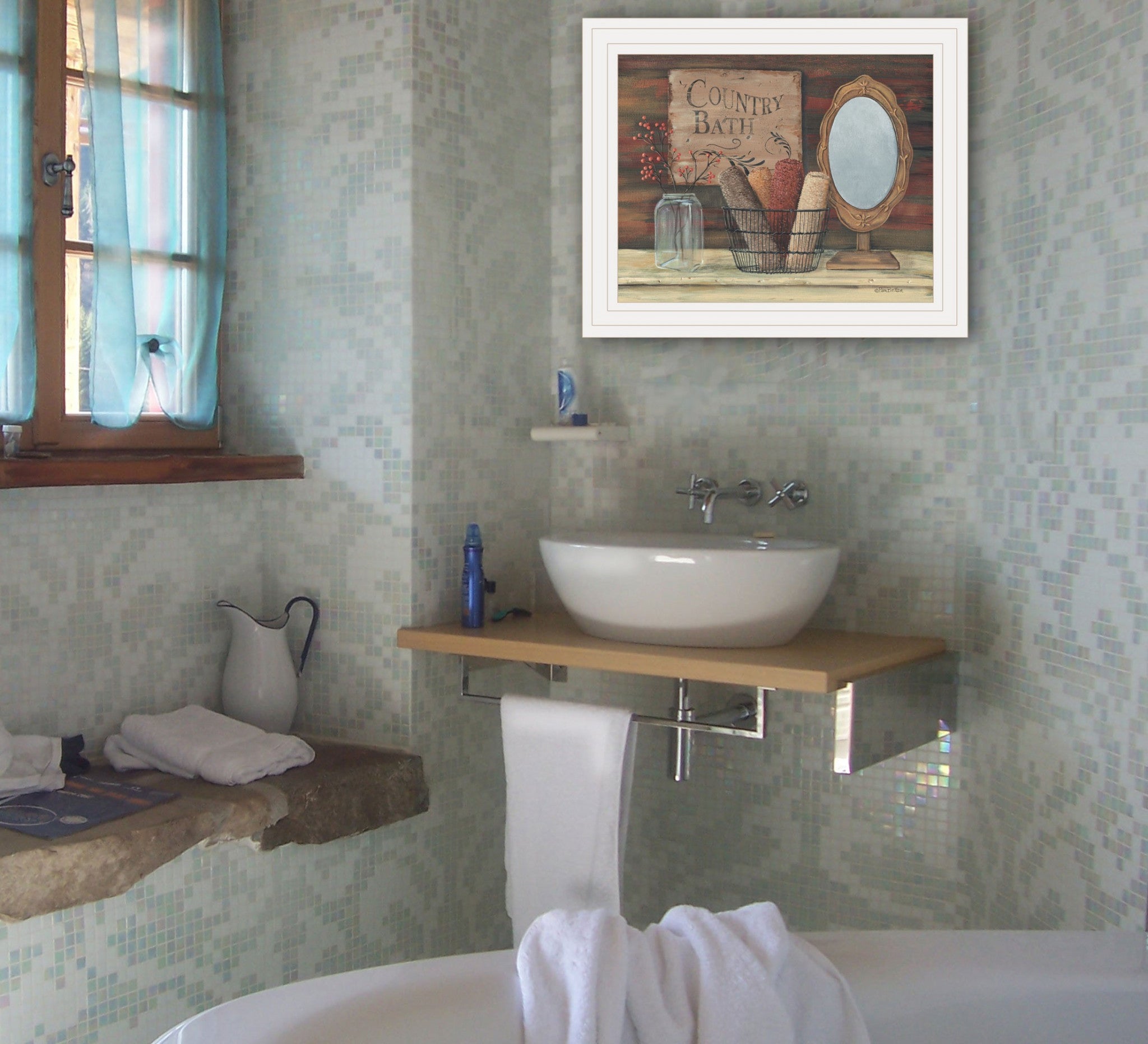 Country Bath 6 White Framed Print Wall Art