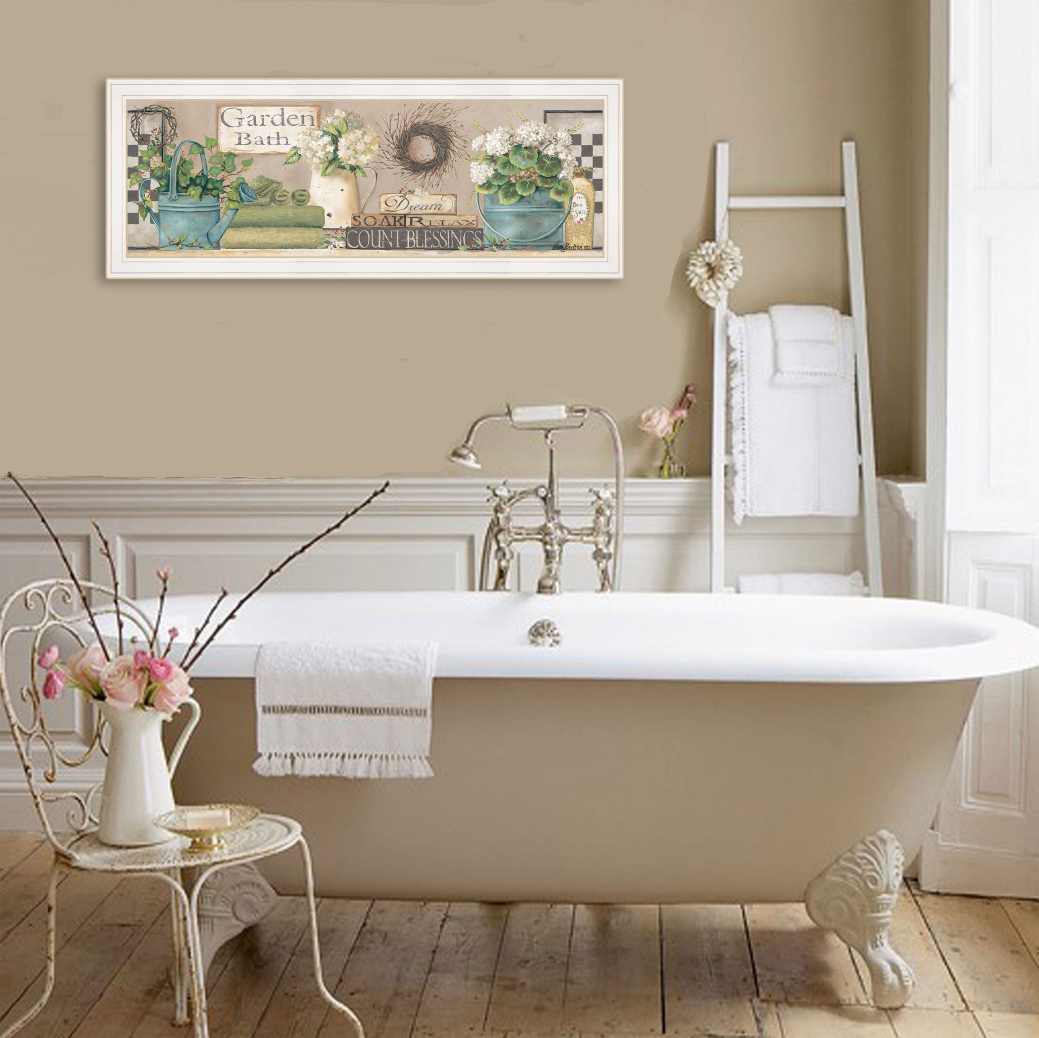 Garden Bath 1 White Framed Print Wall Art