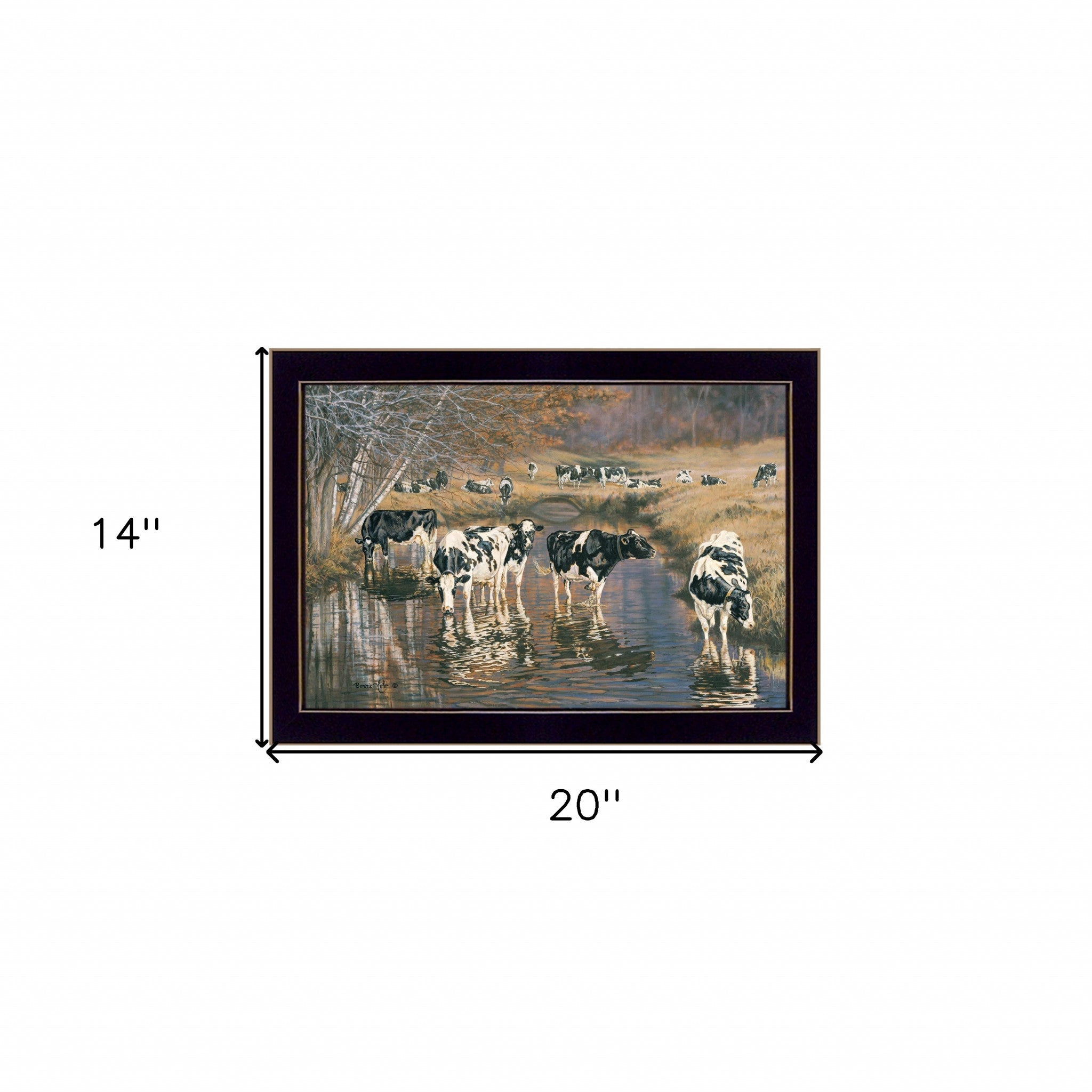 Fall Reflections Holsteins In River Black Framed Print Wall Art