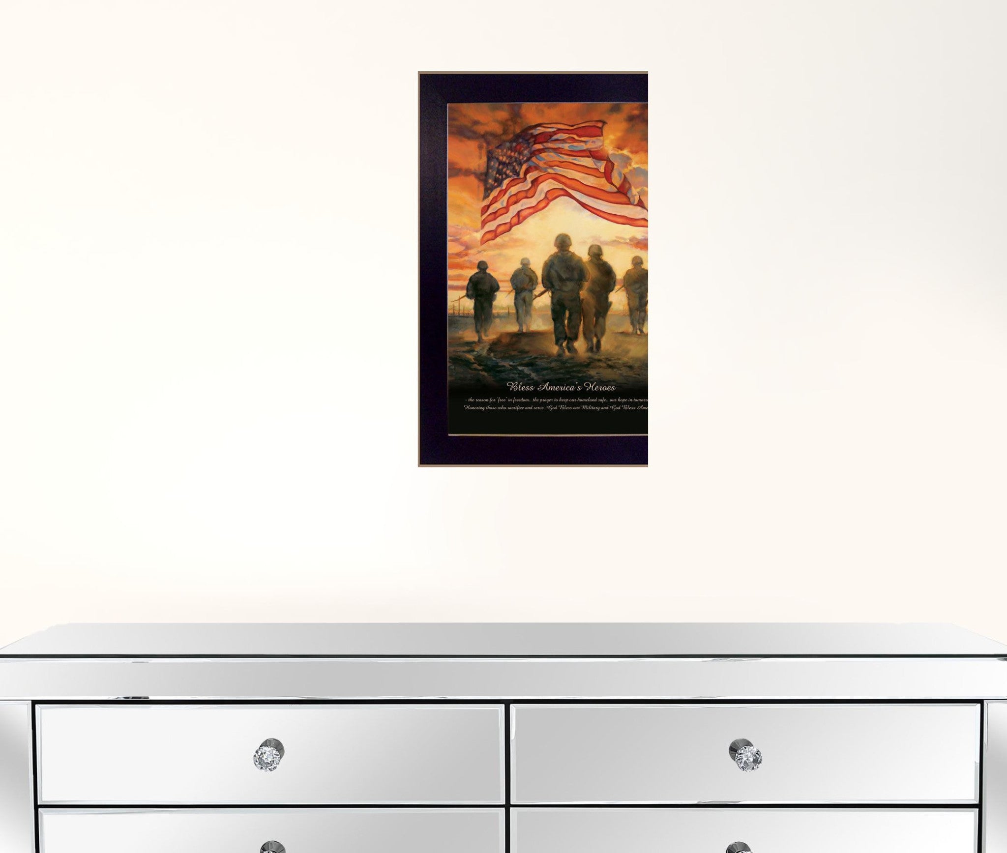 Bless Americas Heroes Black Framed Print Wall Art