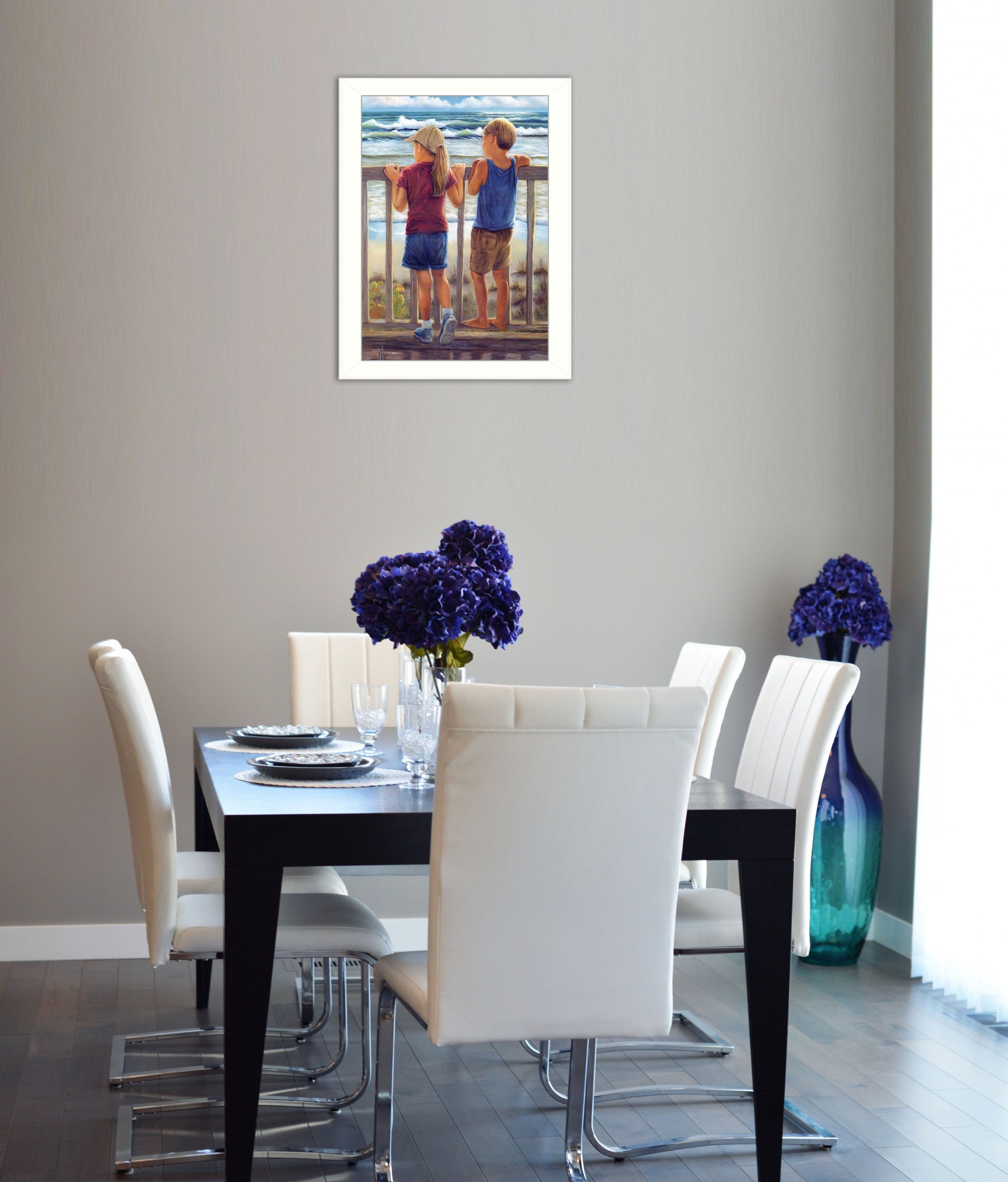 Looking Over The Rail White Framed Print Wall Art