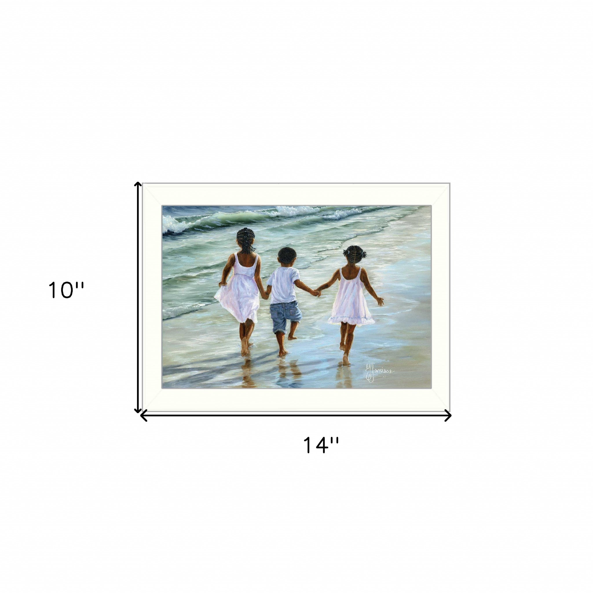 Running On The Beach 1 White Framed Print Wall Art