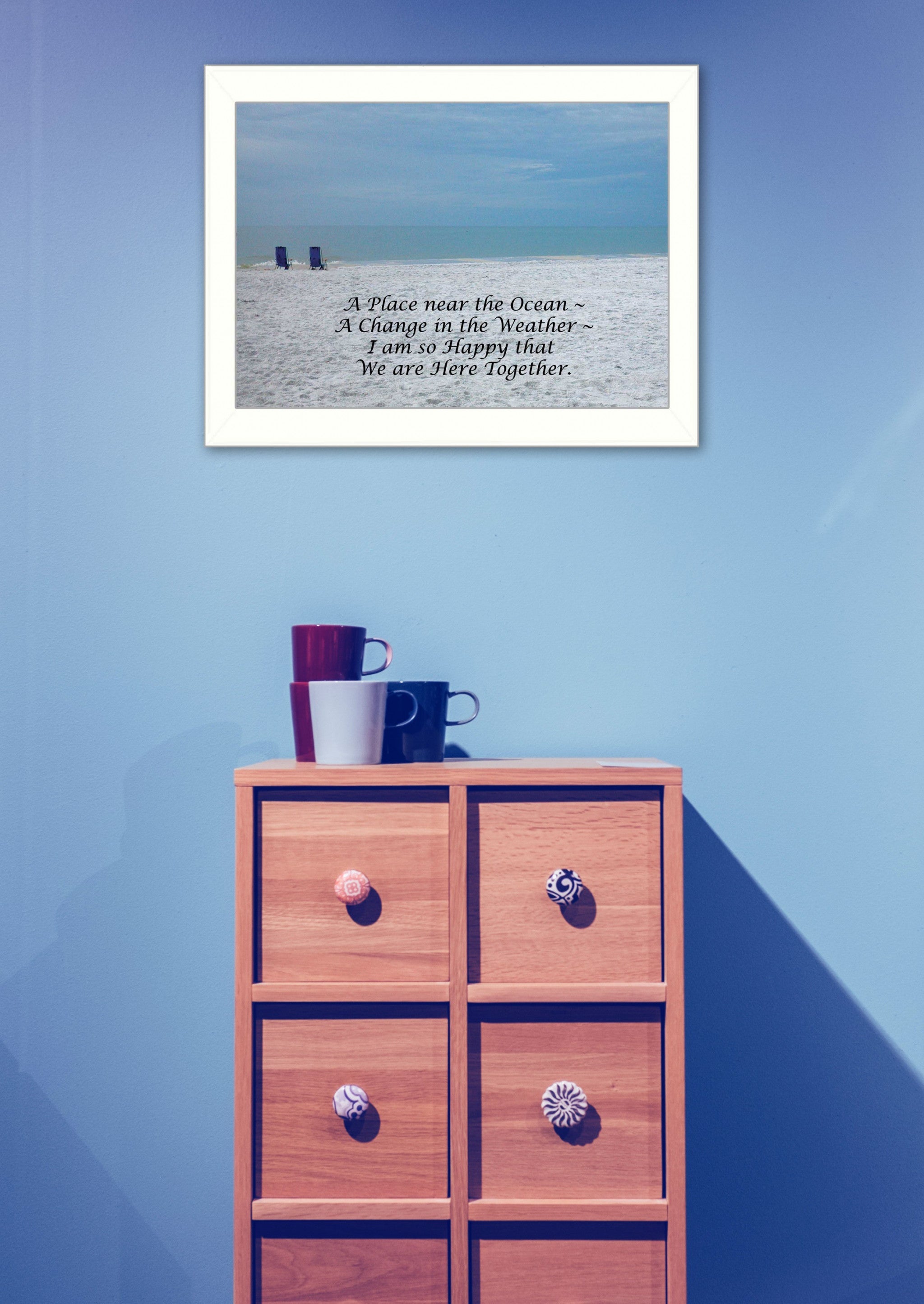 A Place Near The Ocean White Framed Print Wall Art