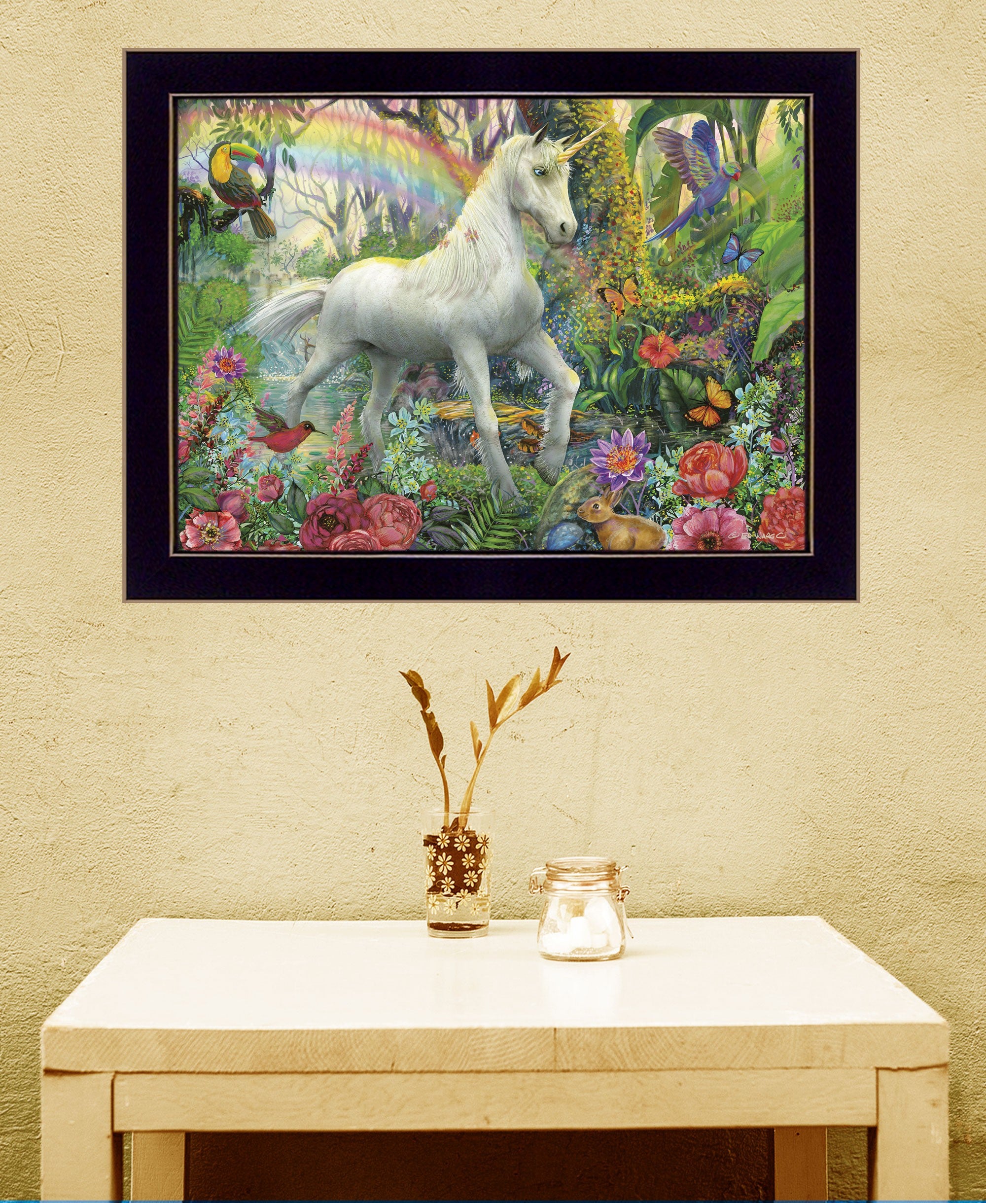 Rainbow Unicorn 1 Black Framed Print Wall Art