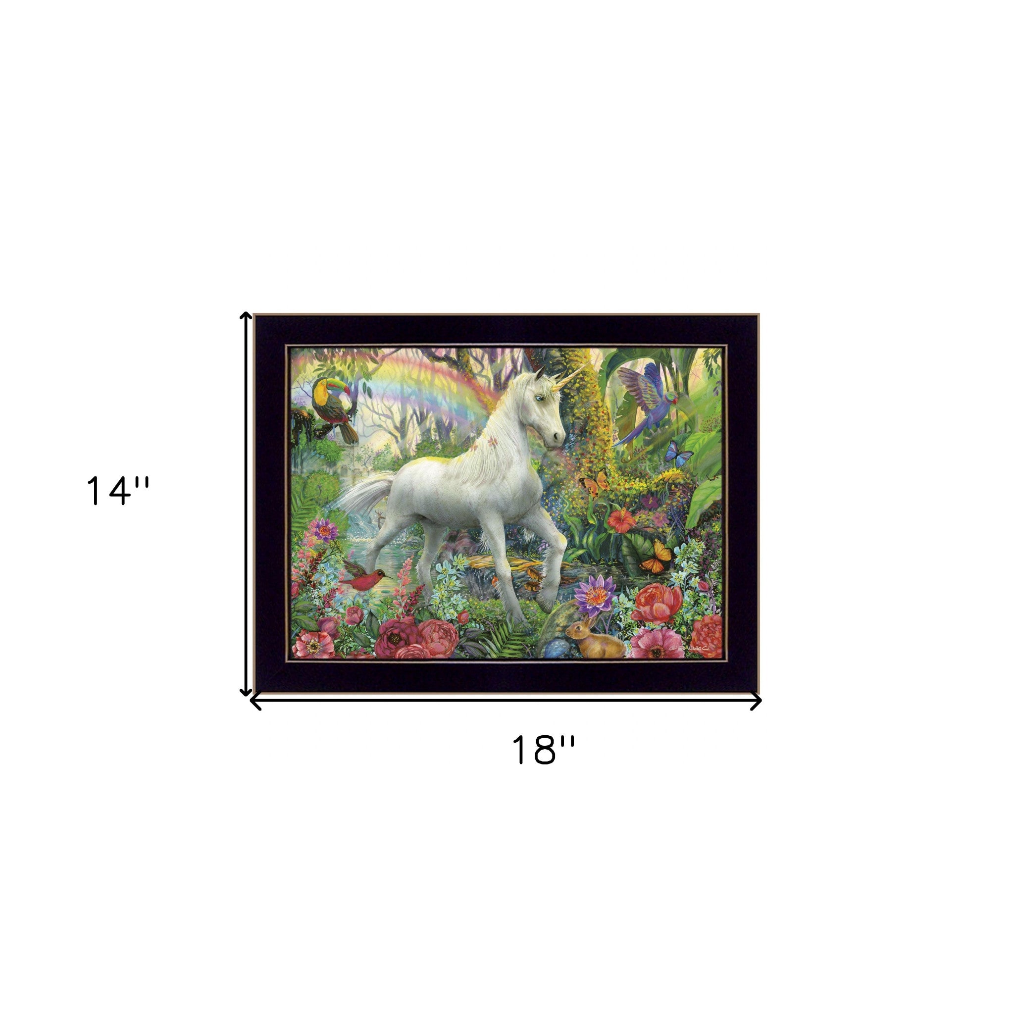 Rainbow Unicorn 1 Black Framed Print Wall Art