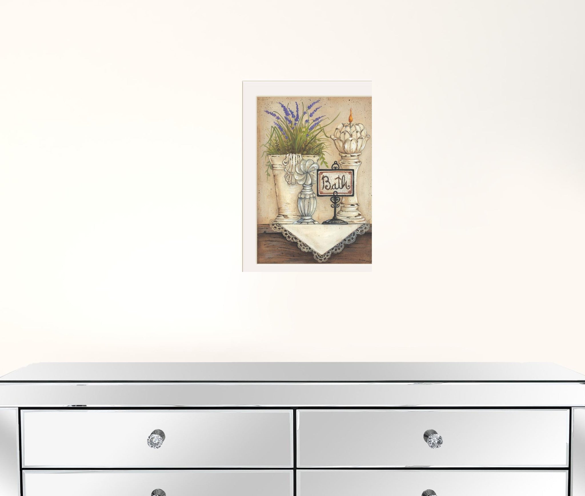 Bath Pretty Floral White Framed Print Wall Art