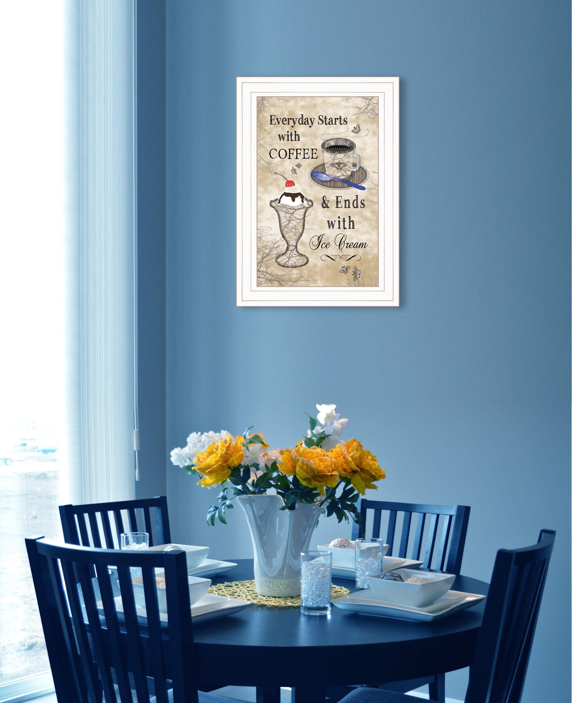 Everyday Starts With Coffee White Framed Print Wall Art