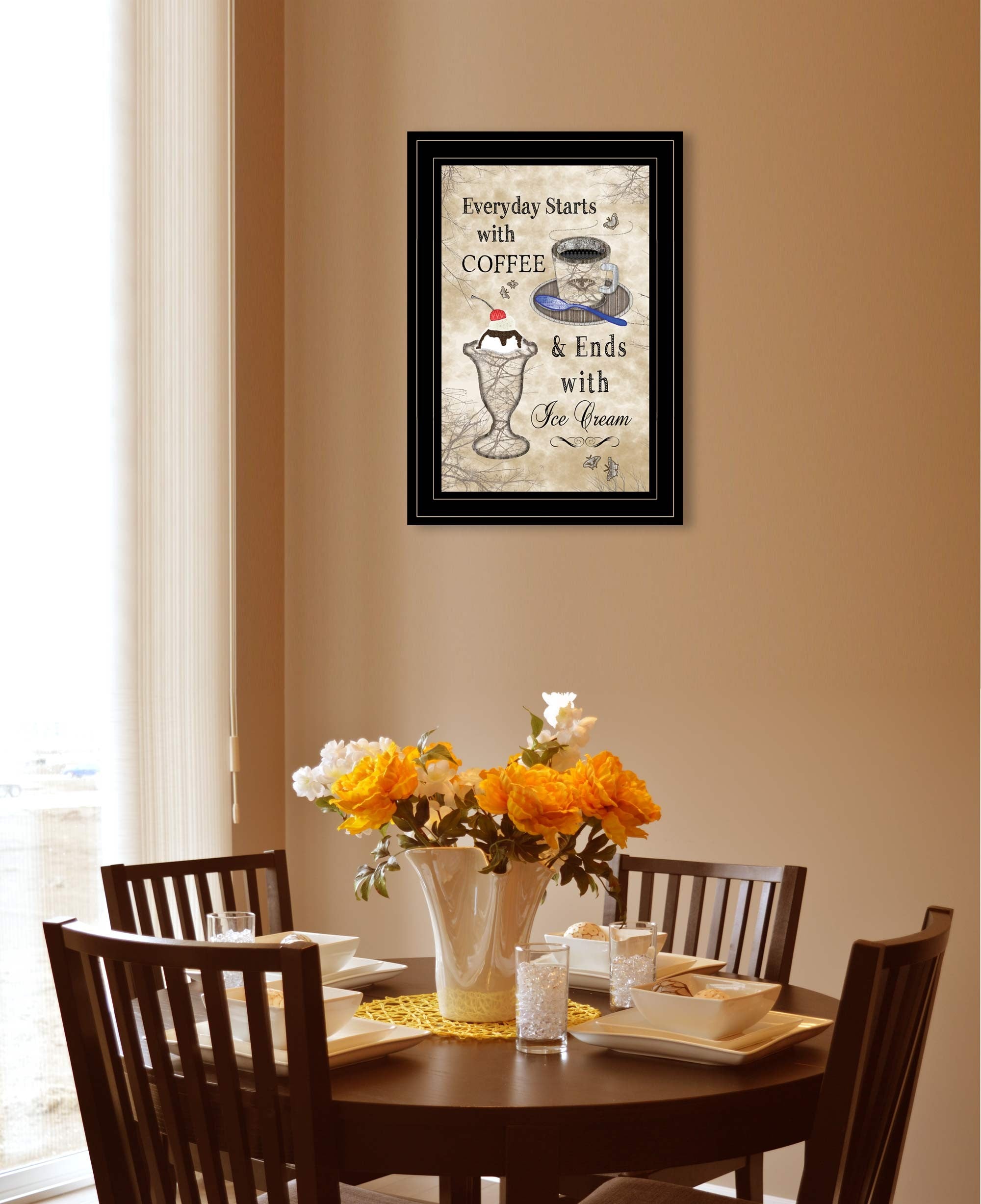 Everyday Starts With Coffee Black Framed Print Wall Art