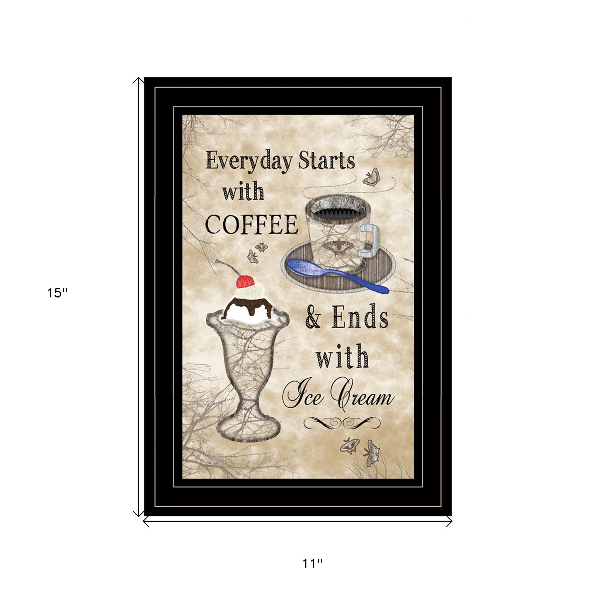 Everyday Starts With Coffee Black Framed Print Wall Art