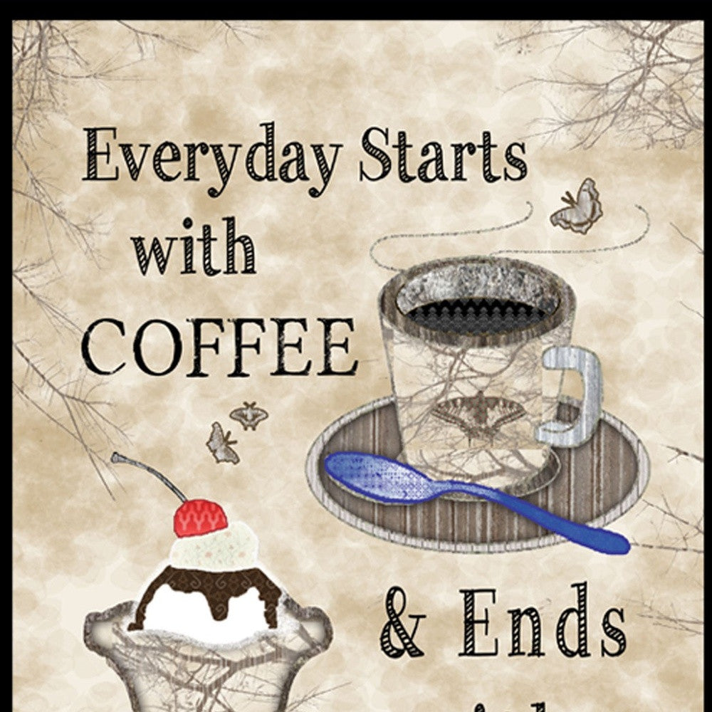 Everyday Starts With Coffee Black Framed Print Wall Art