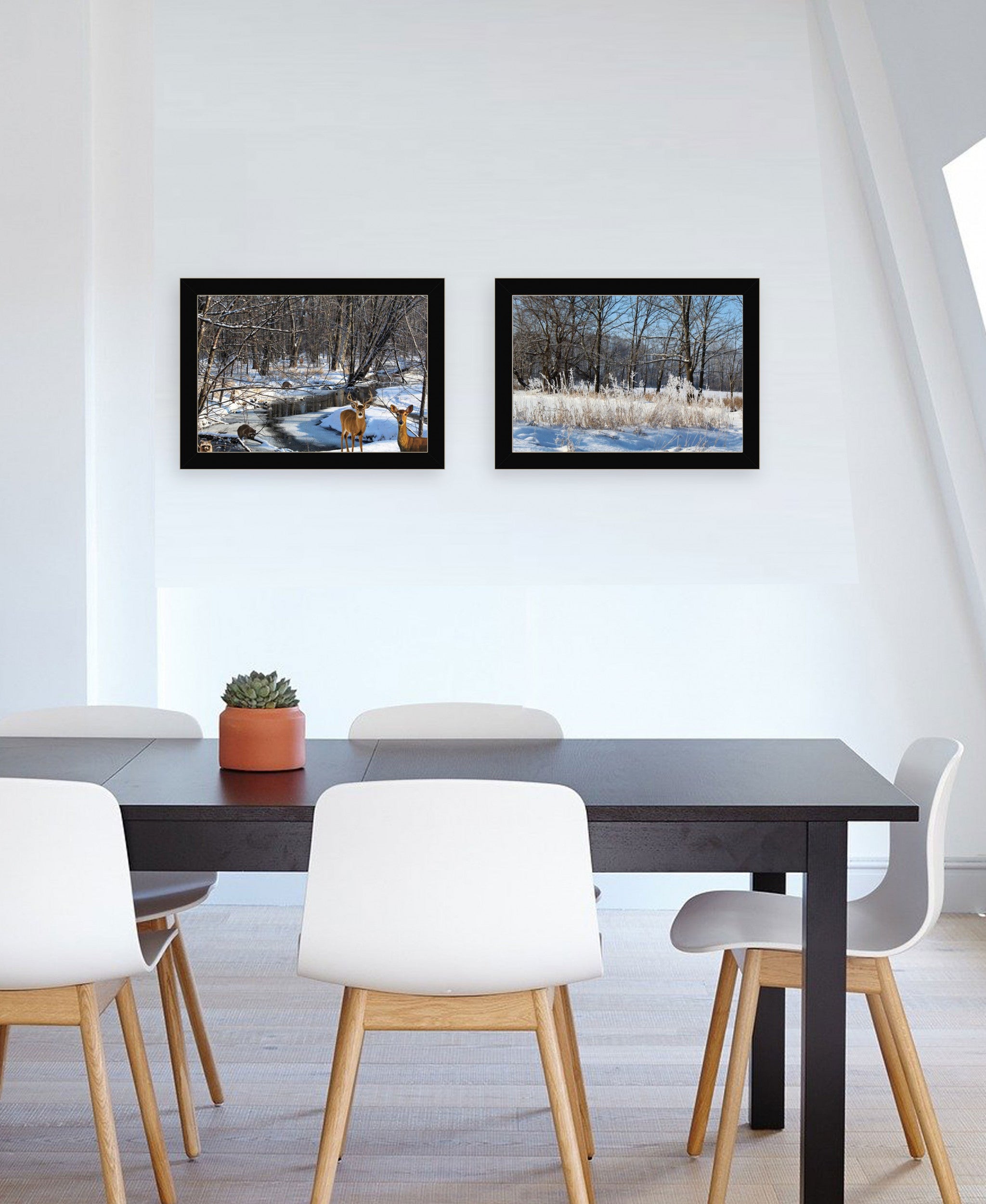 Set Of Two Great Outdoors Nature Or Winter Forest 1 Black Framed Print Wall Art