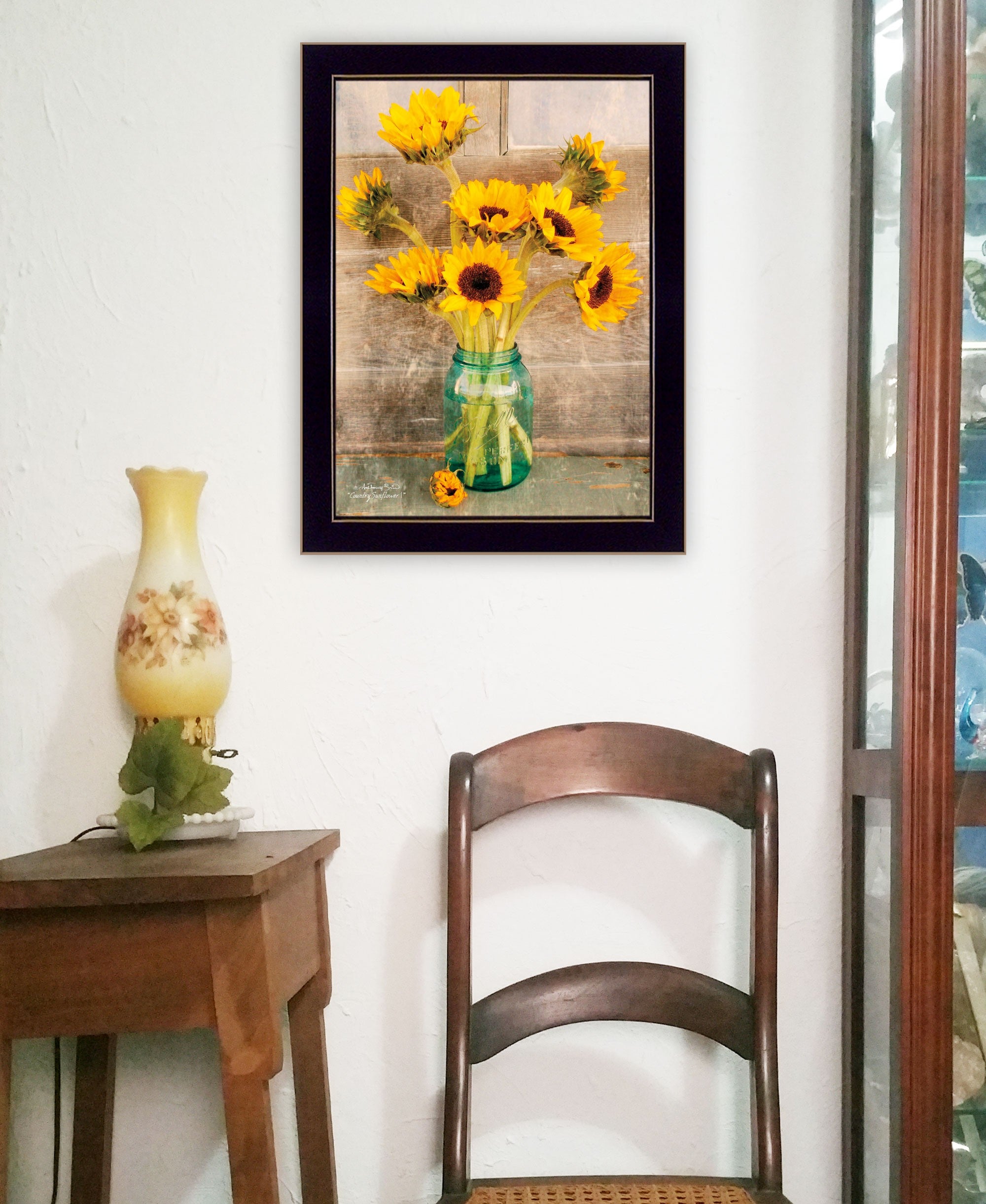 Country Sunflowers 1 Black Framed Print Wall Art