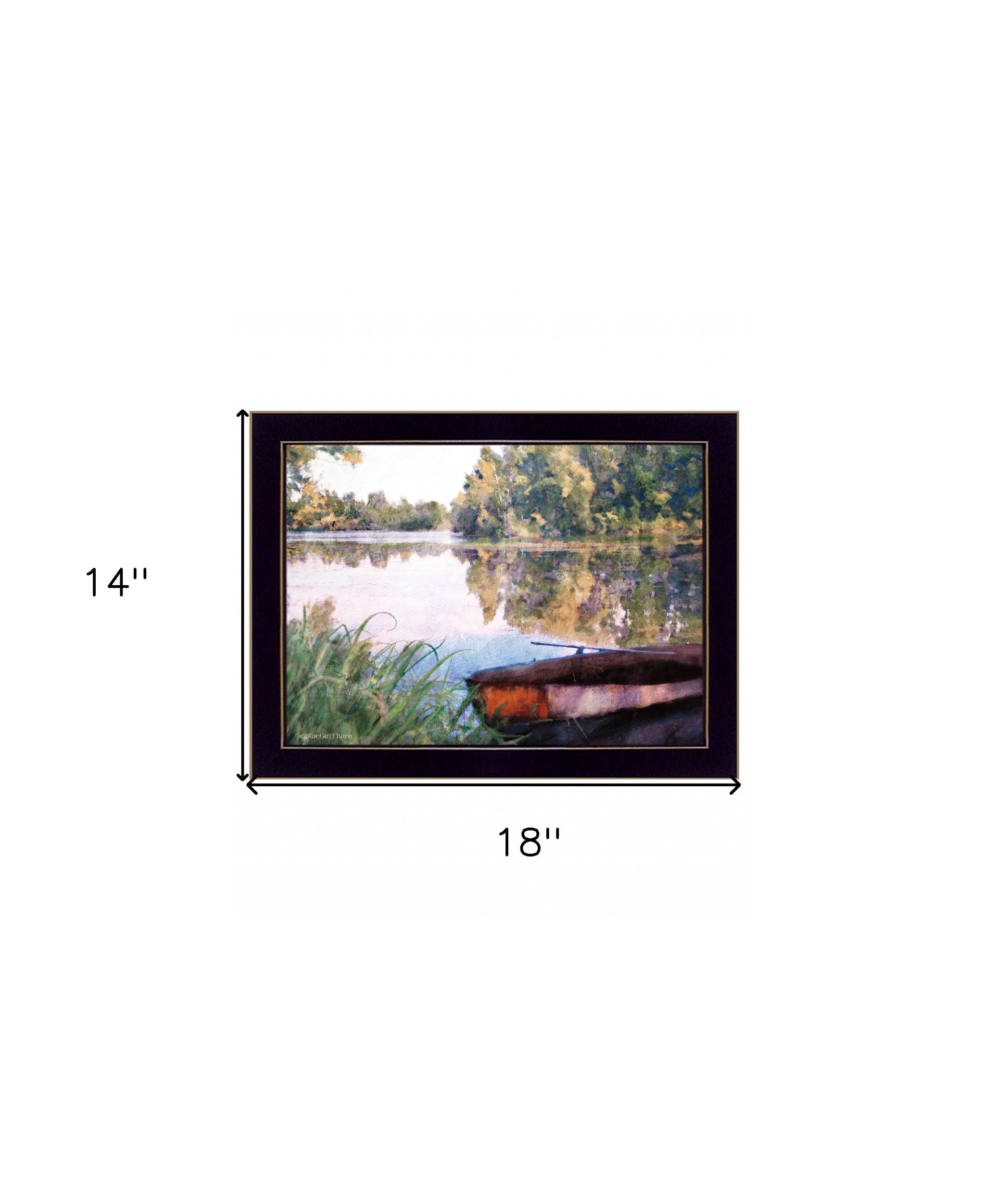 Rowboat Pond Landscape 1 Black Framed Print Wall Art