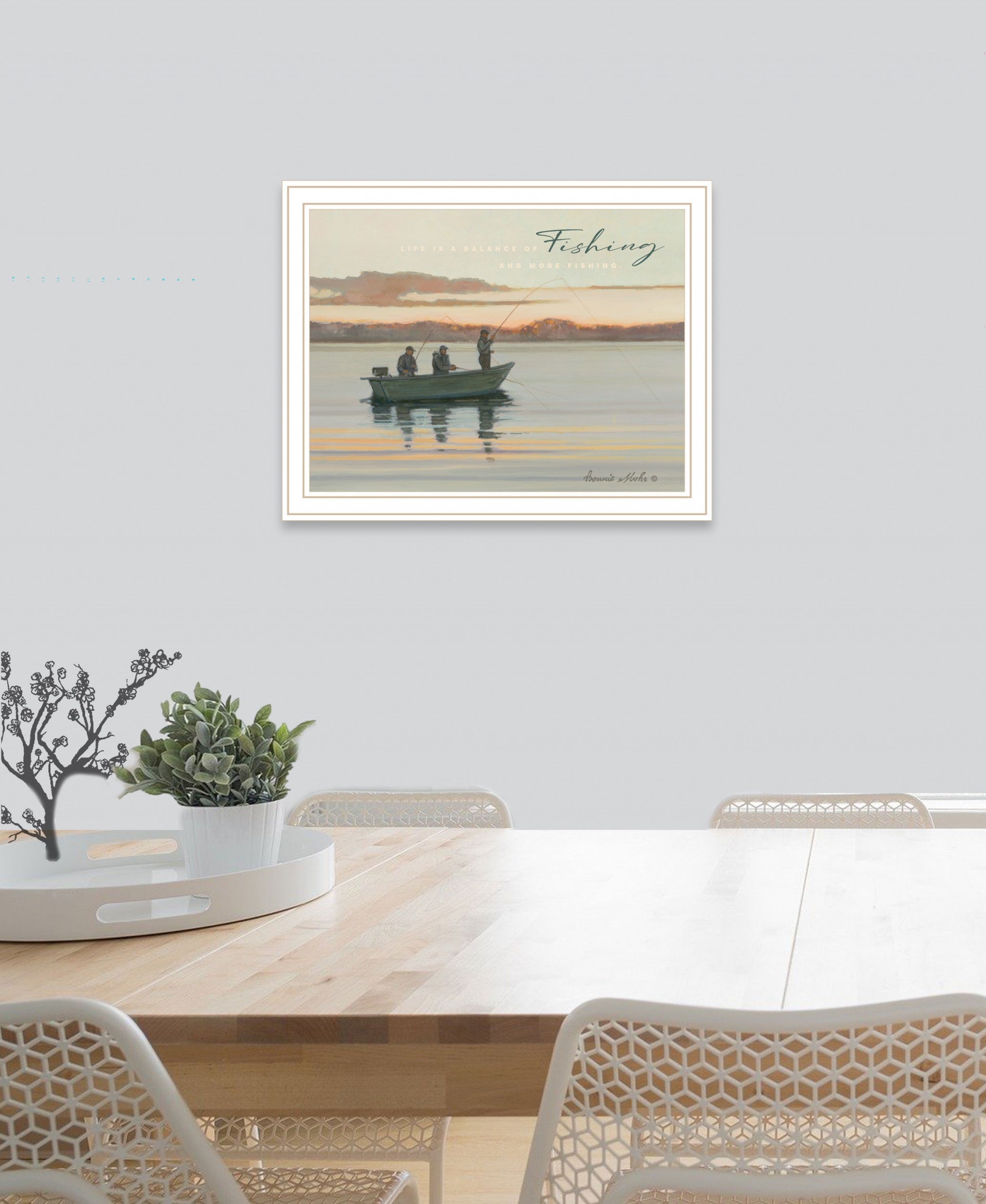 Fishing 2 White Framed Print Wall Art