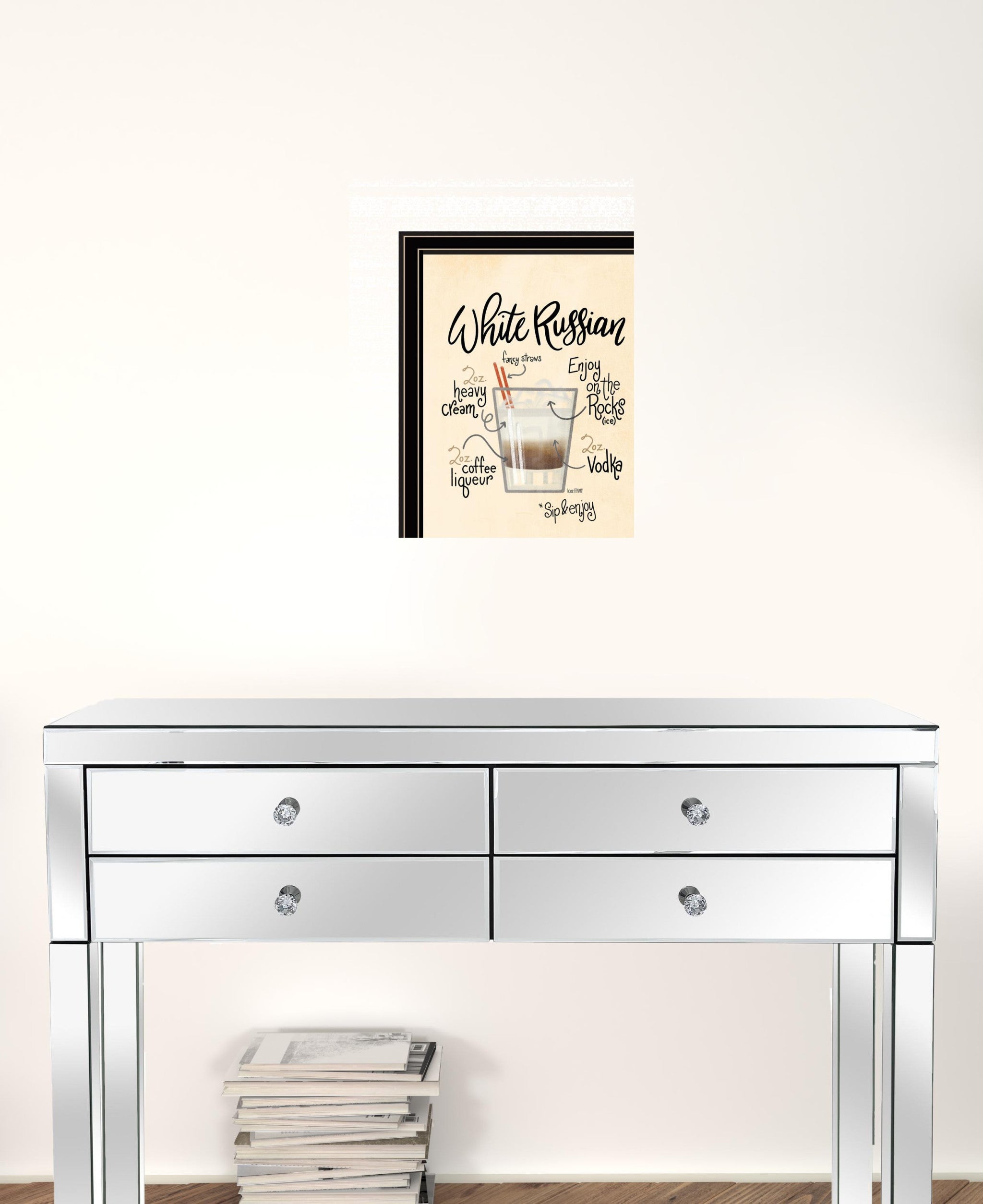 White Russian Black Framed Print Wall Art