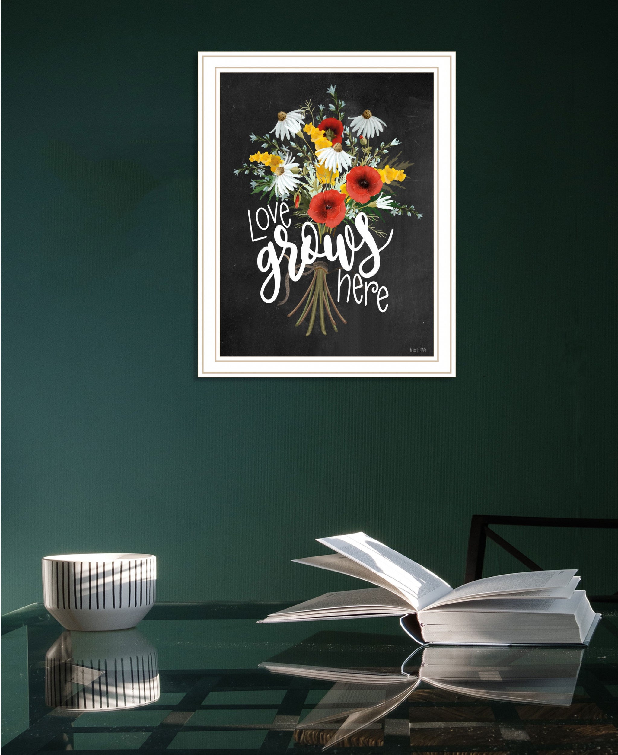 Love Grows Here White Framed Print Wall Art