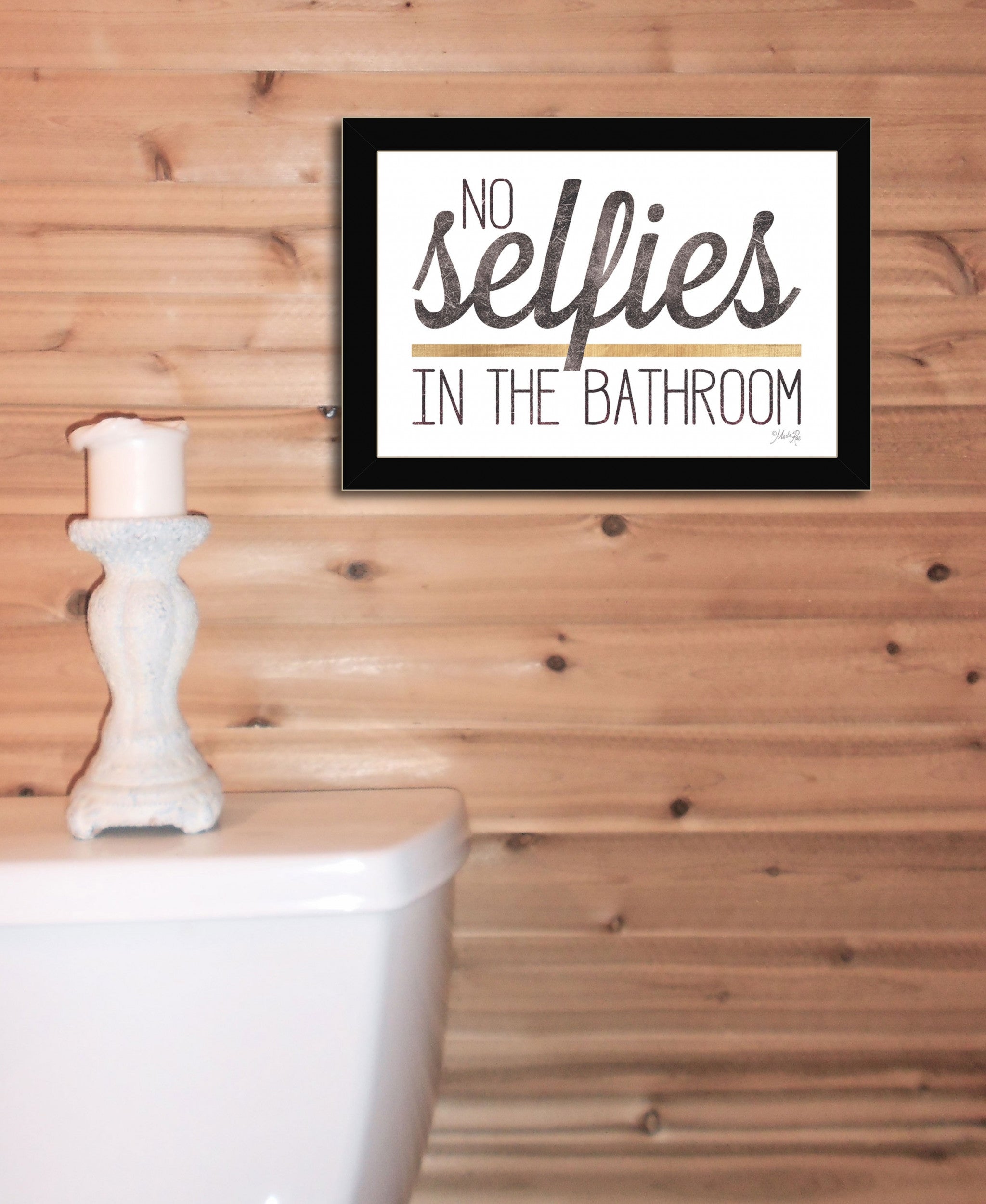 No Selfies In The Bathroom 4 Black Framed Print Wall Art