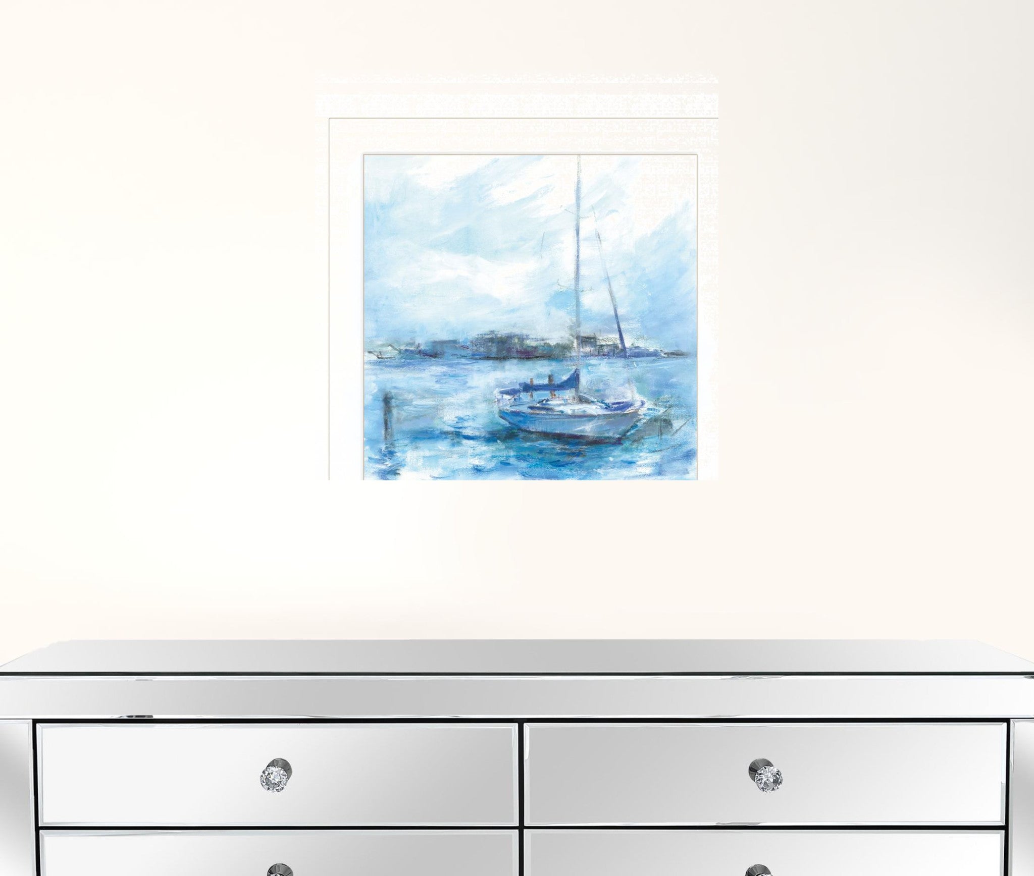 Serenity Sloop 1 White Framed Print Wall Art