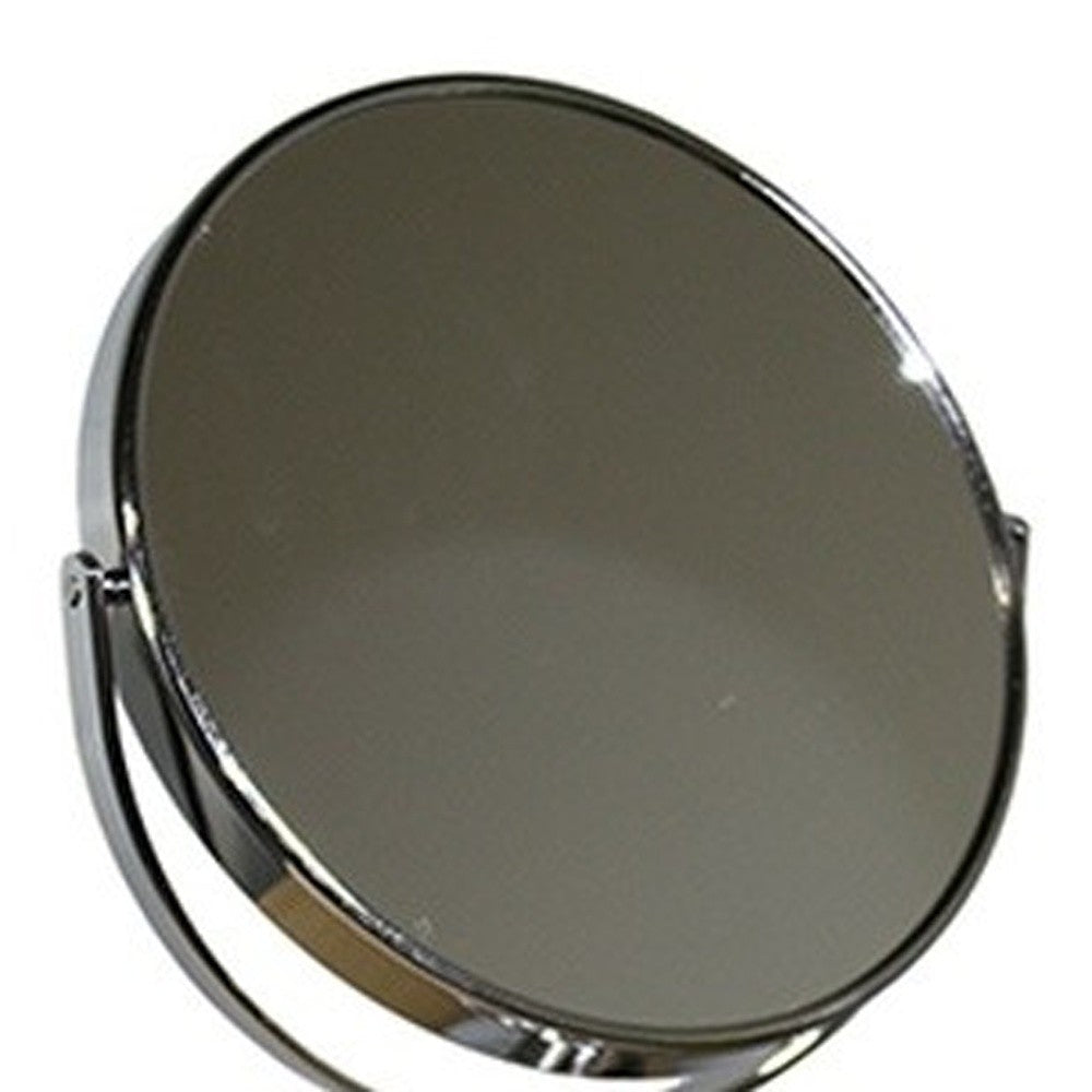 Silver Round Makeup Shaving Tabletop Metal Mirror