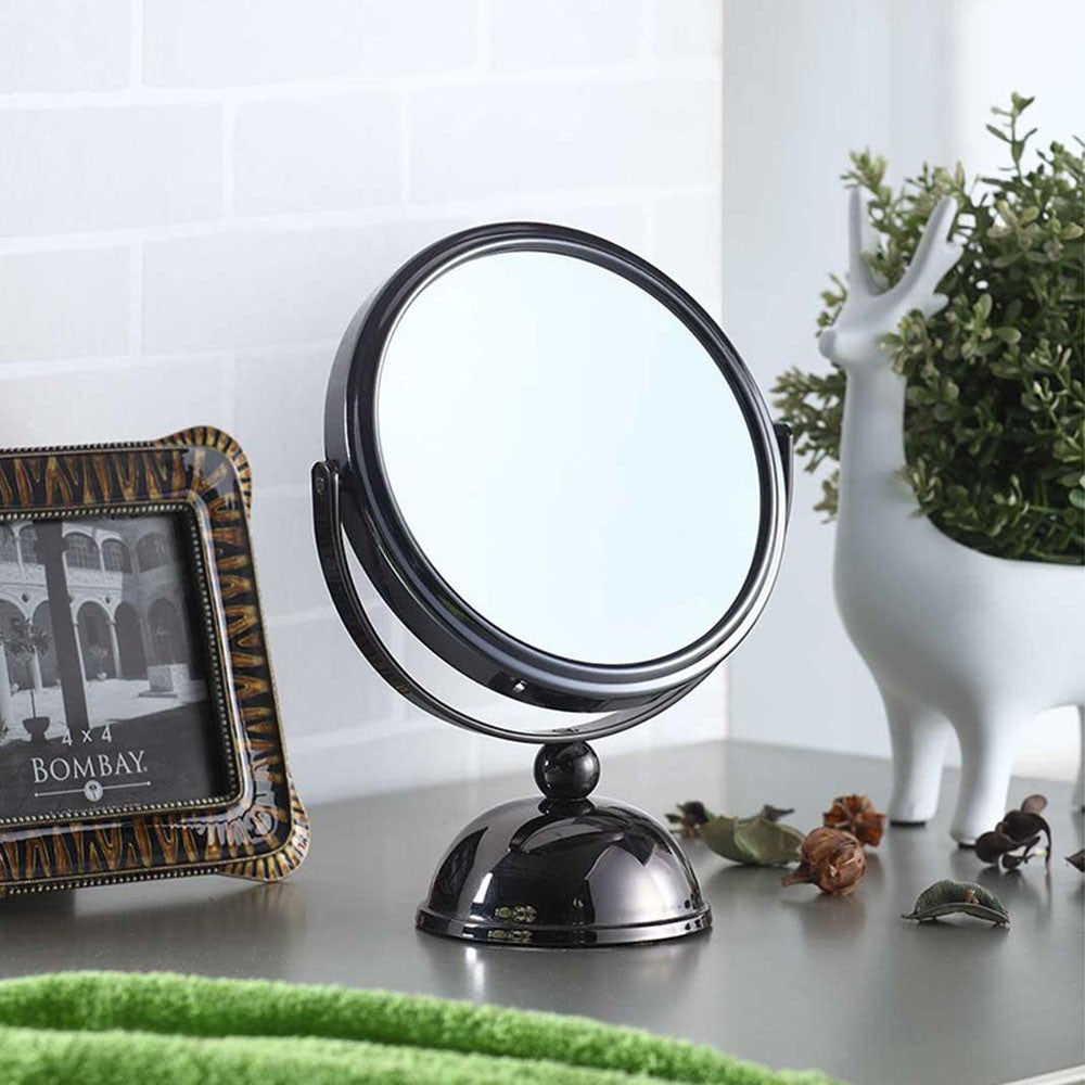 Black Round Makeup Shaving Tabletop Metal Mirror