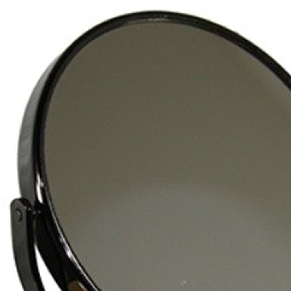 Black Round Makeup Shaving Tabletop Metal Mirror