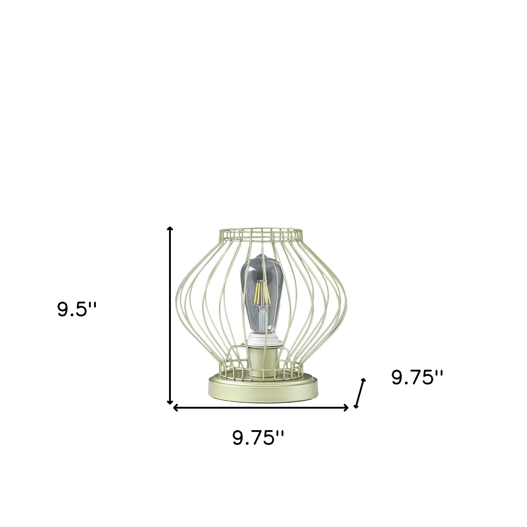 10" Gold Bedside Table Lamp With Gold Cage Shade