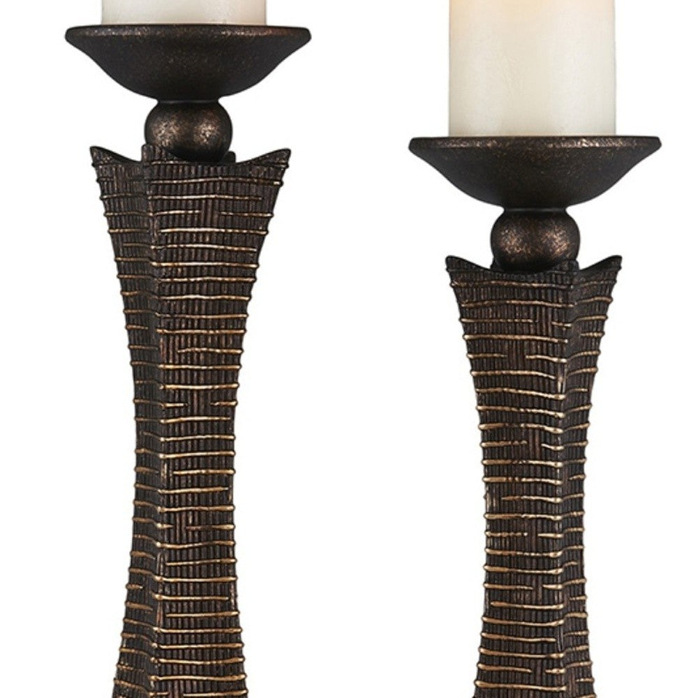 Set Of Two Bronze Pillar Tabletop Pillar Candle Holders