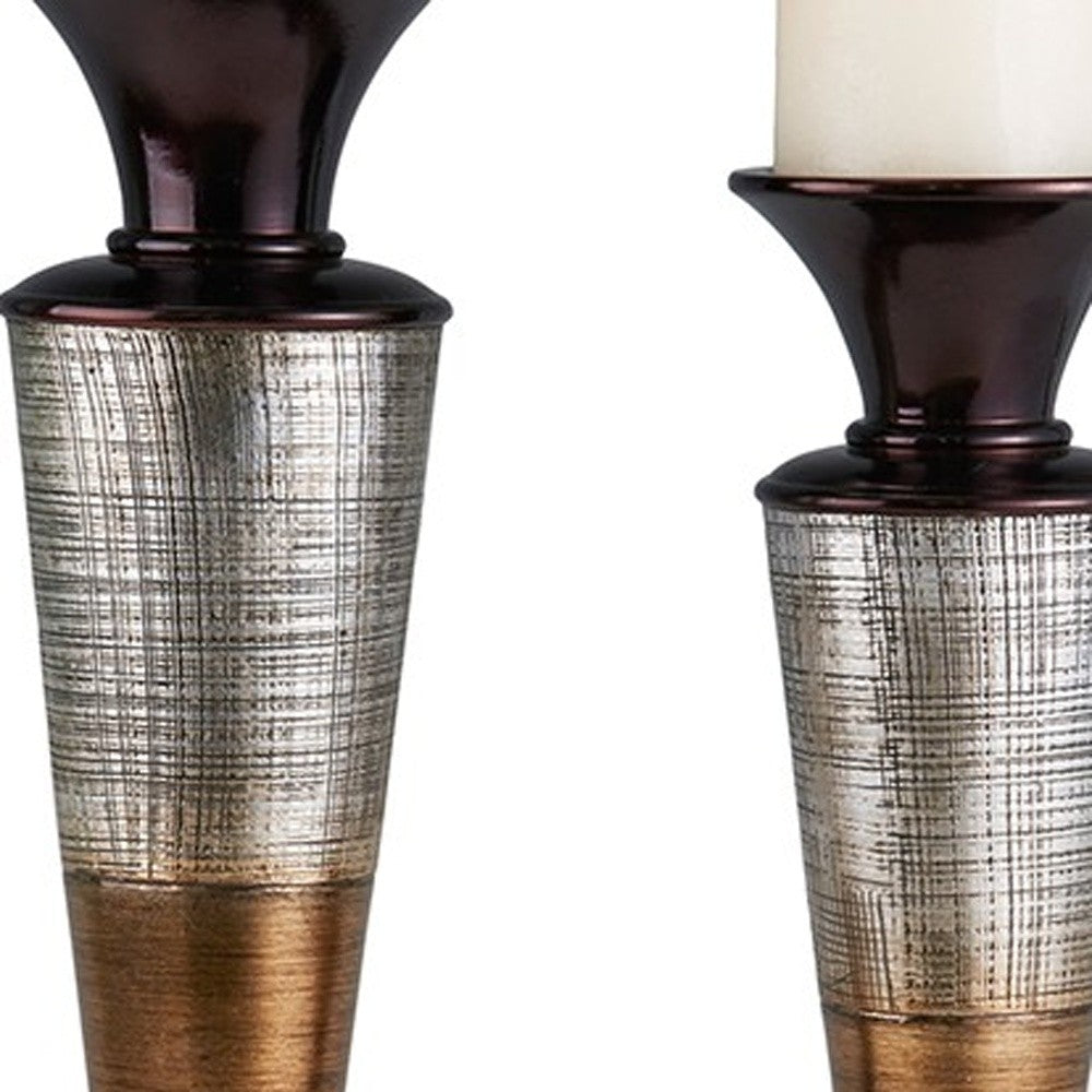 Set Of Two Silver and Brown Pillar Tabletop Pillar Candle Holder