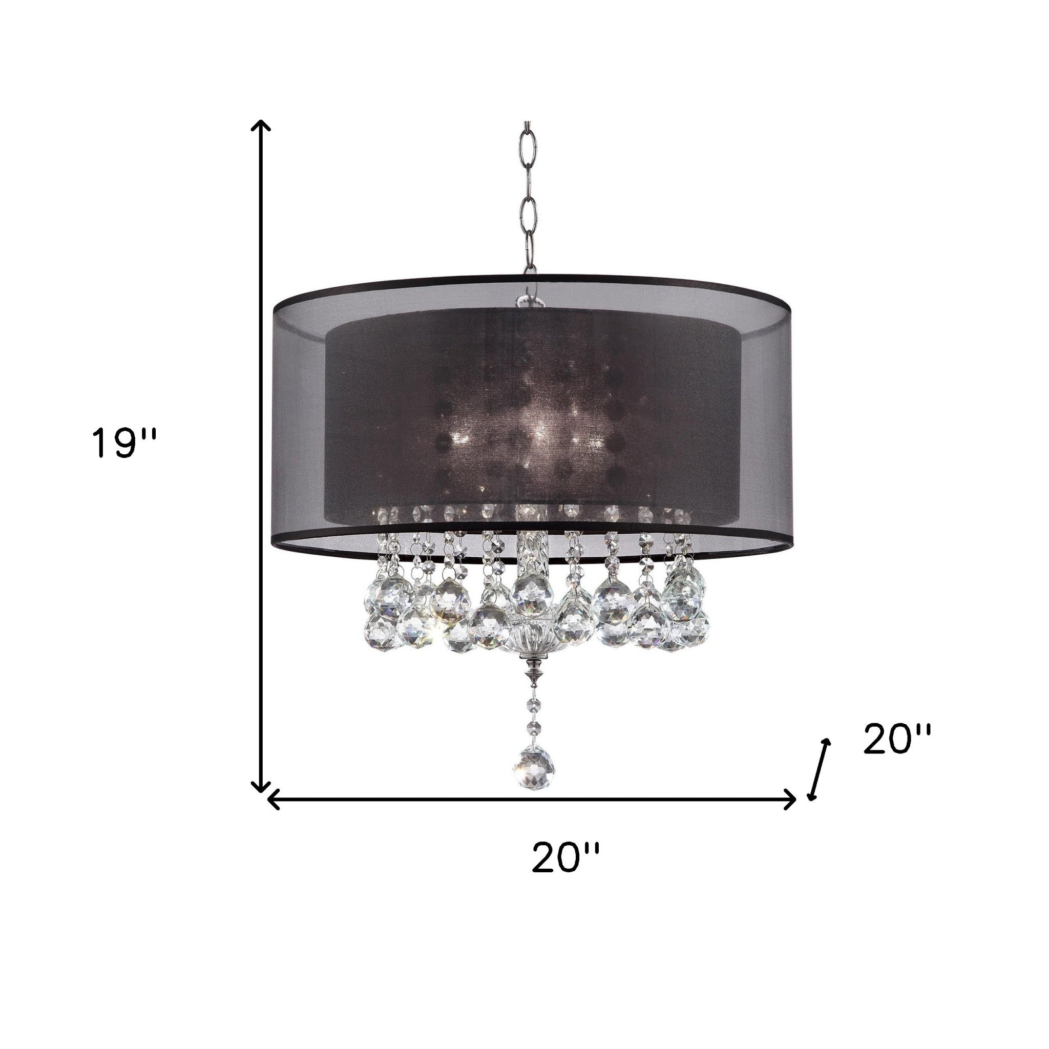 Contempo Silver Ceiling Lamp with Black Shade and Crystal Accents