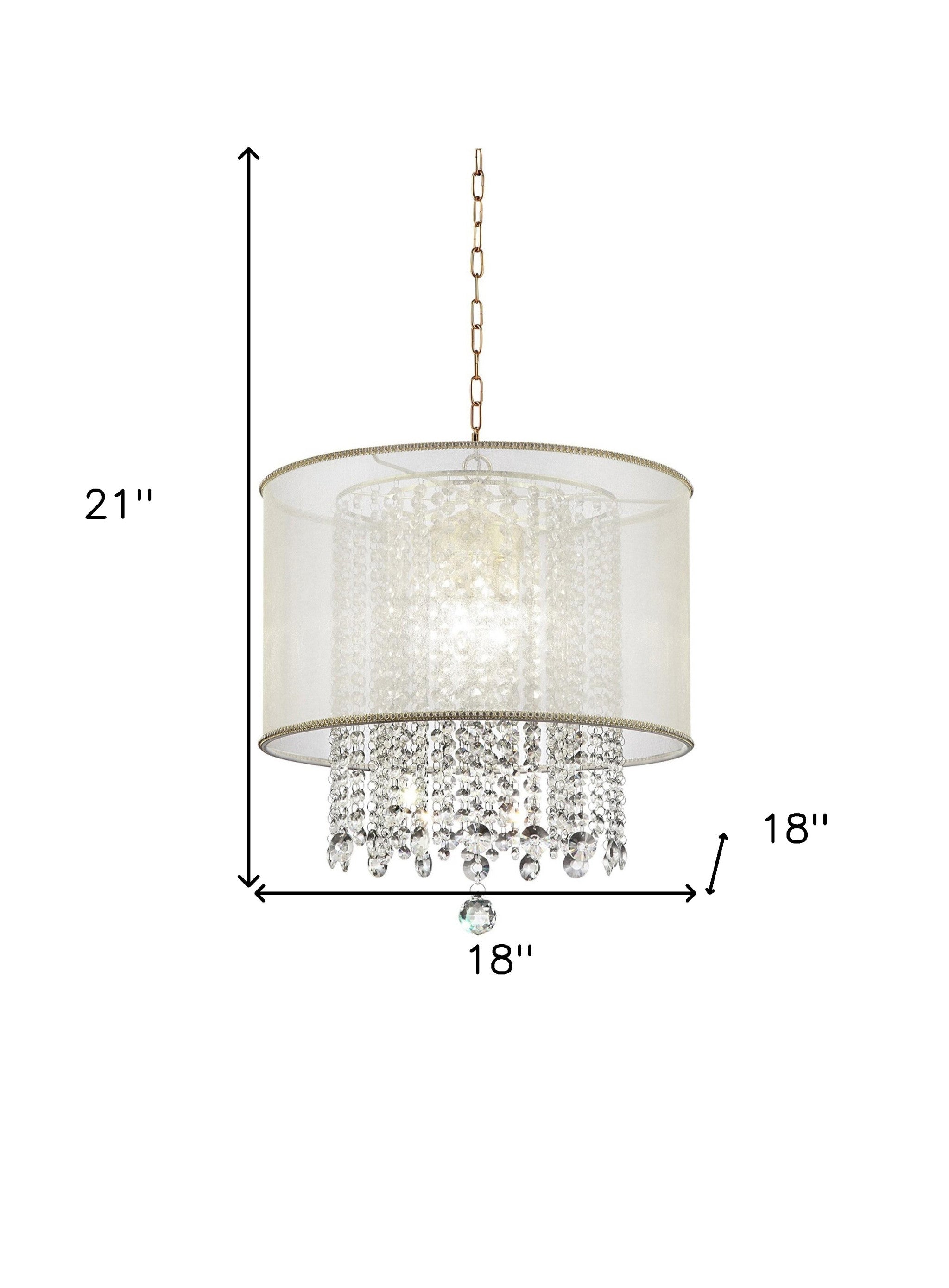 Primo Gold Finish Ceiling Lamp with Crystal Accents and White Shade